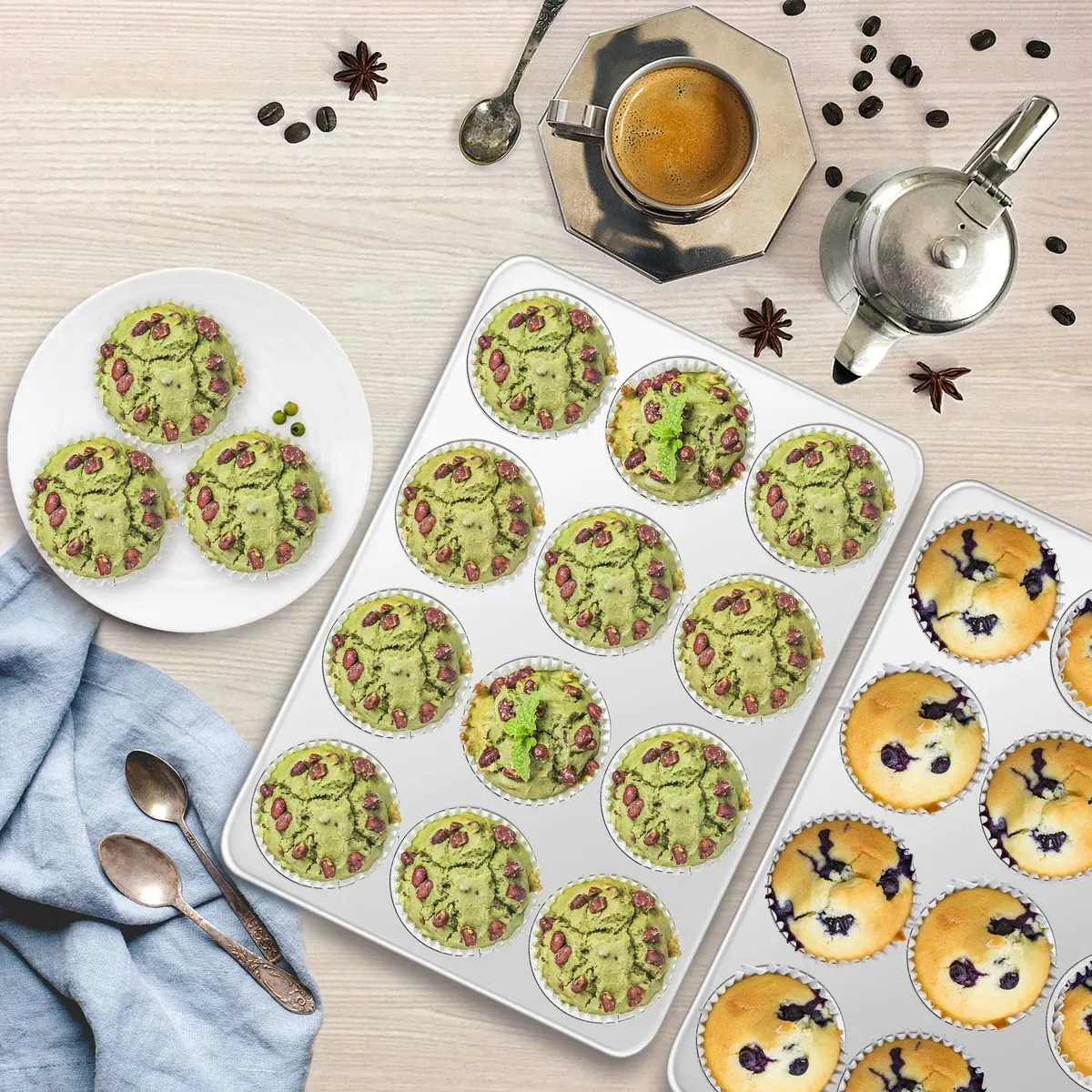 P&P CHEF 12-Cup Stainless Steel Muffin Pan Tin, 2-Pack | Heavy Duty & Oven Safe Bakeware - view 7