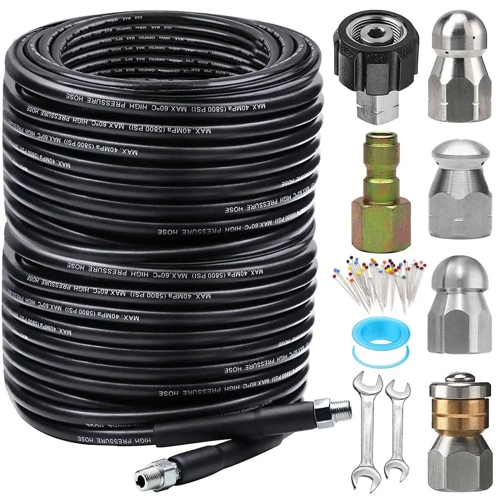 ZOFINE 200FT Sewer Jetter Kit for Pressure Washer, 5800PSI Drain Cleaner Hose with 6 Nozzles & M22/1/4" Fittings | Clears Clogs Fast - view 3