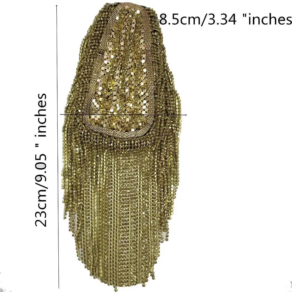 SXMFFHCG Beaded Crystal Shoulder Patches Motifs Fringe Tassel Epaulets Shoulder Brooches 2 Pieces (Silver B) - view 5