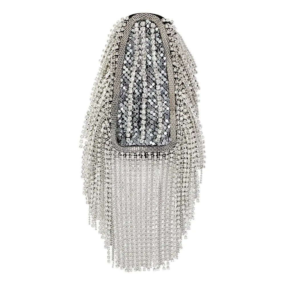 SXMFFHCG Beaded Crystal Shoulder Patches Motifs Fringe Tassel Epaulets Shoulder Brooches 2 Pieces (Silver B) - view 2