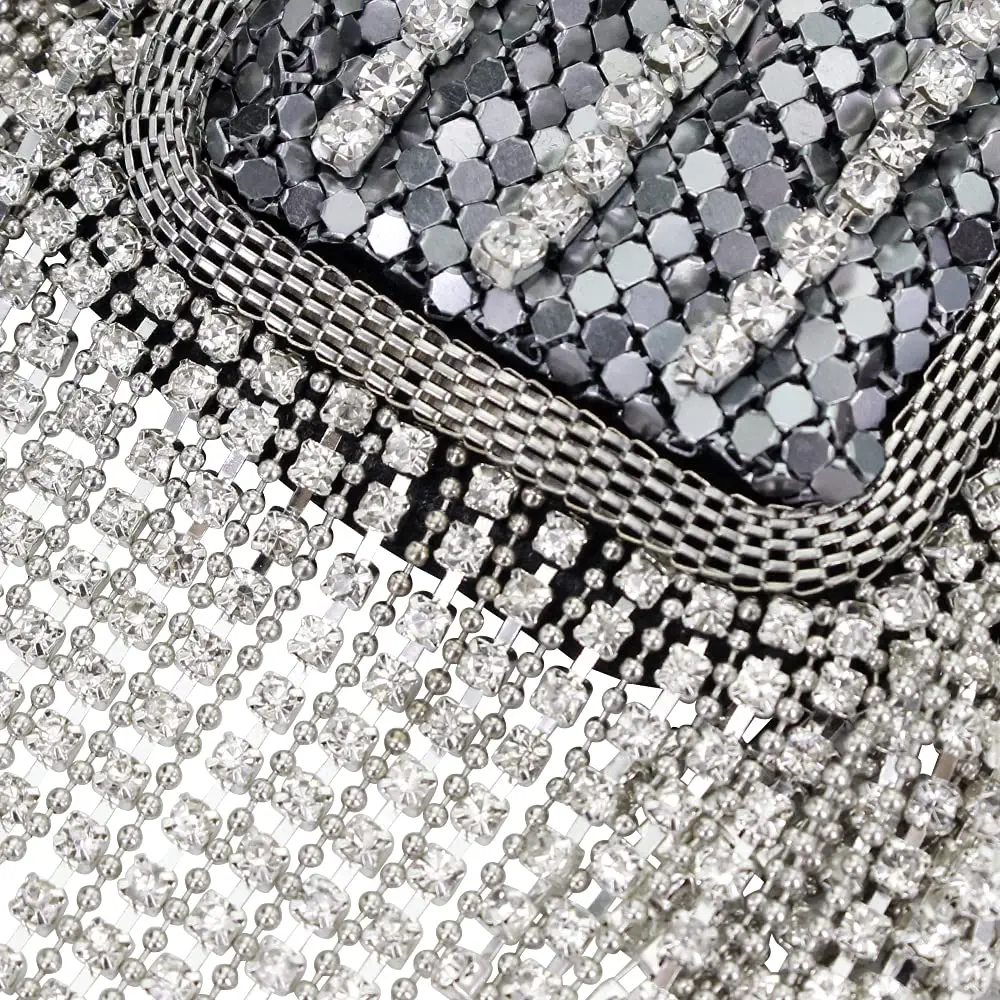 SXMFFHCG Beaded Crystal Shoulder Patches Motifs Fringe Tassel Epaulets Shoulder Brooches 2 Pieces (Silver B) - view 3