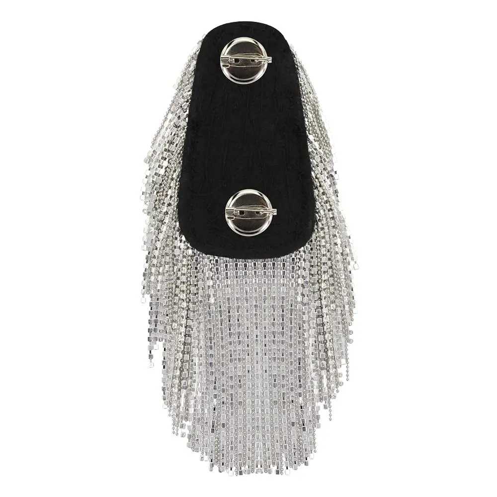 SXMFFHCG Beaded Crystal Shoulder Patches Motifs Fringe Tassel Epaulets Shoulder Brooches 2 Pieces (Silver B) - view 4