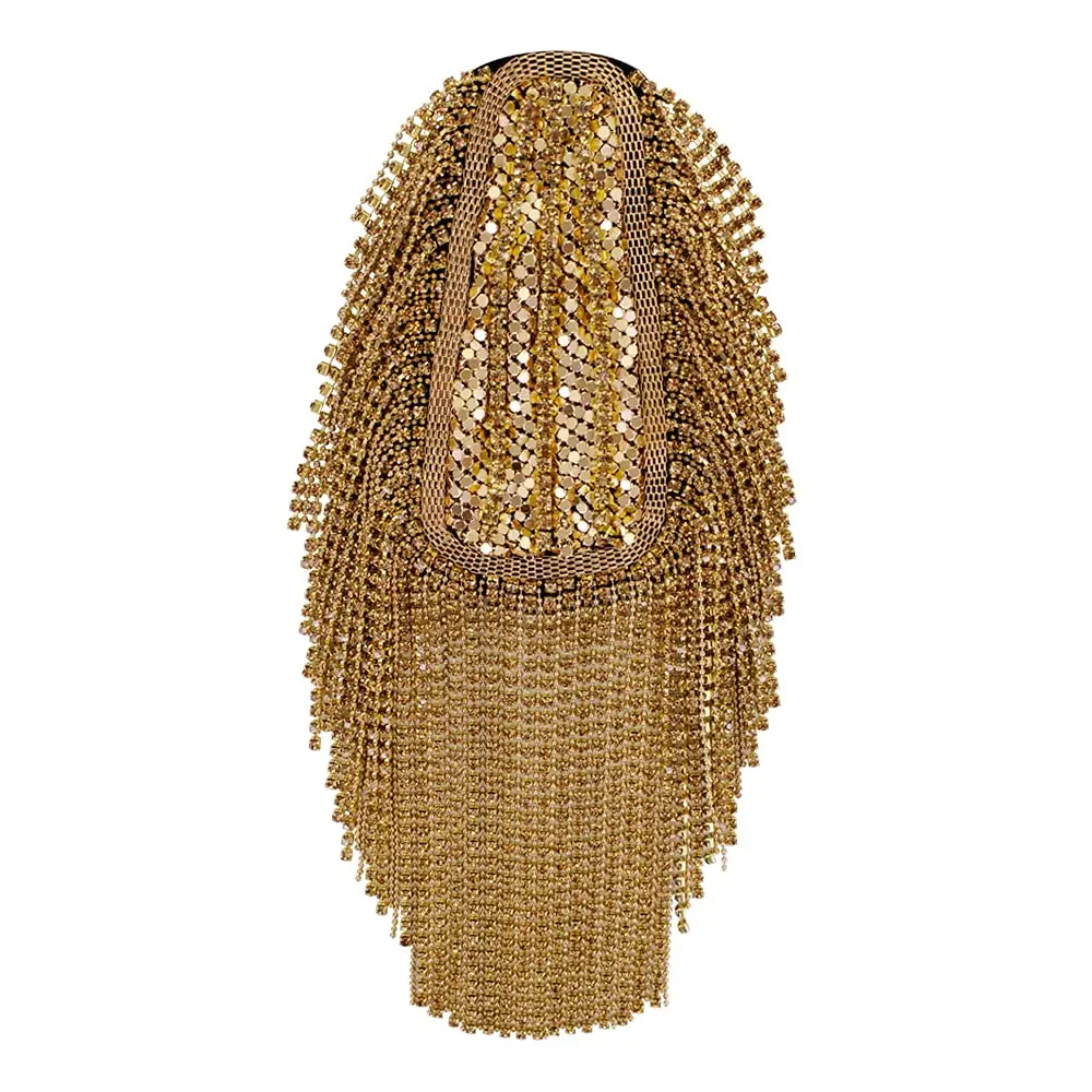 SXMFFHCG Beaded Crystal Shoulder Patches Motifs Fringe Tassel Epaulets Shoulder Brooches 2 Pieces (Gold B) - view 2