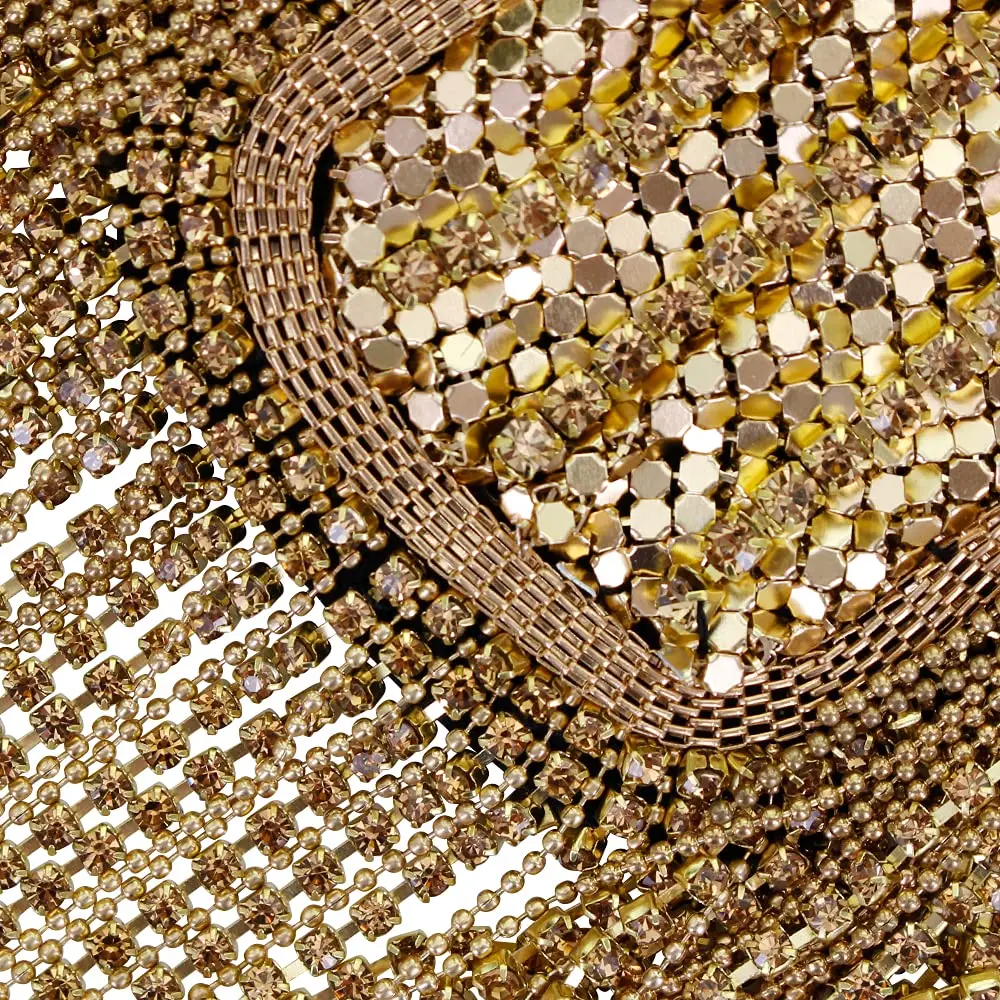 SXMFFHCG Beaded Crystal Shoulder Patches Motifs Fringe Tassel Epaulets Shoulder Brooches 2 Pieces (Gold B) - view 3