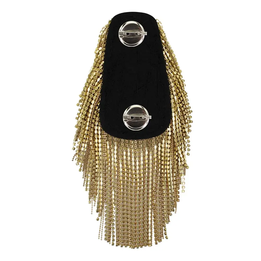 SXMFFHCG Beaded Crystal Shoulder Patches Motifs Fringe Tassel Epaulets Shoulder Brooches 2 Pieces (Gold B) - view 4