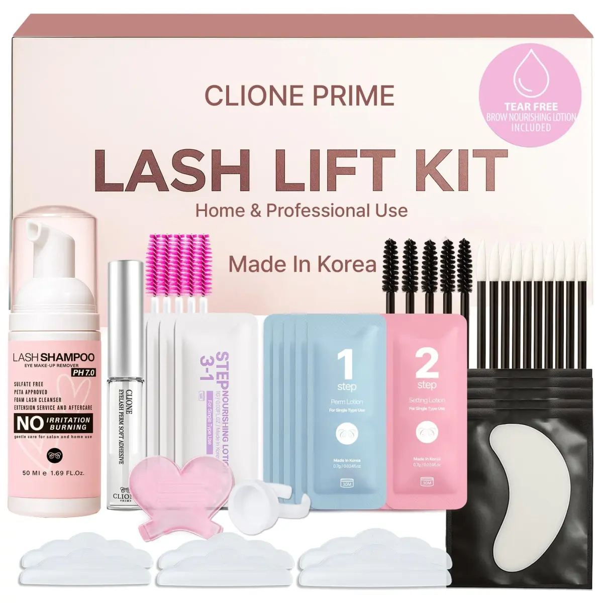CLIONE PRIME Korean Lash Lift Kit - Natural Look, 5ml Glue & 5 Sachets Perm/Set/Nourish | Reusable Lashes for All Skin Types - main product image