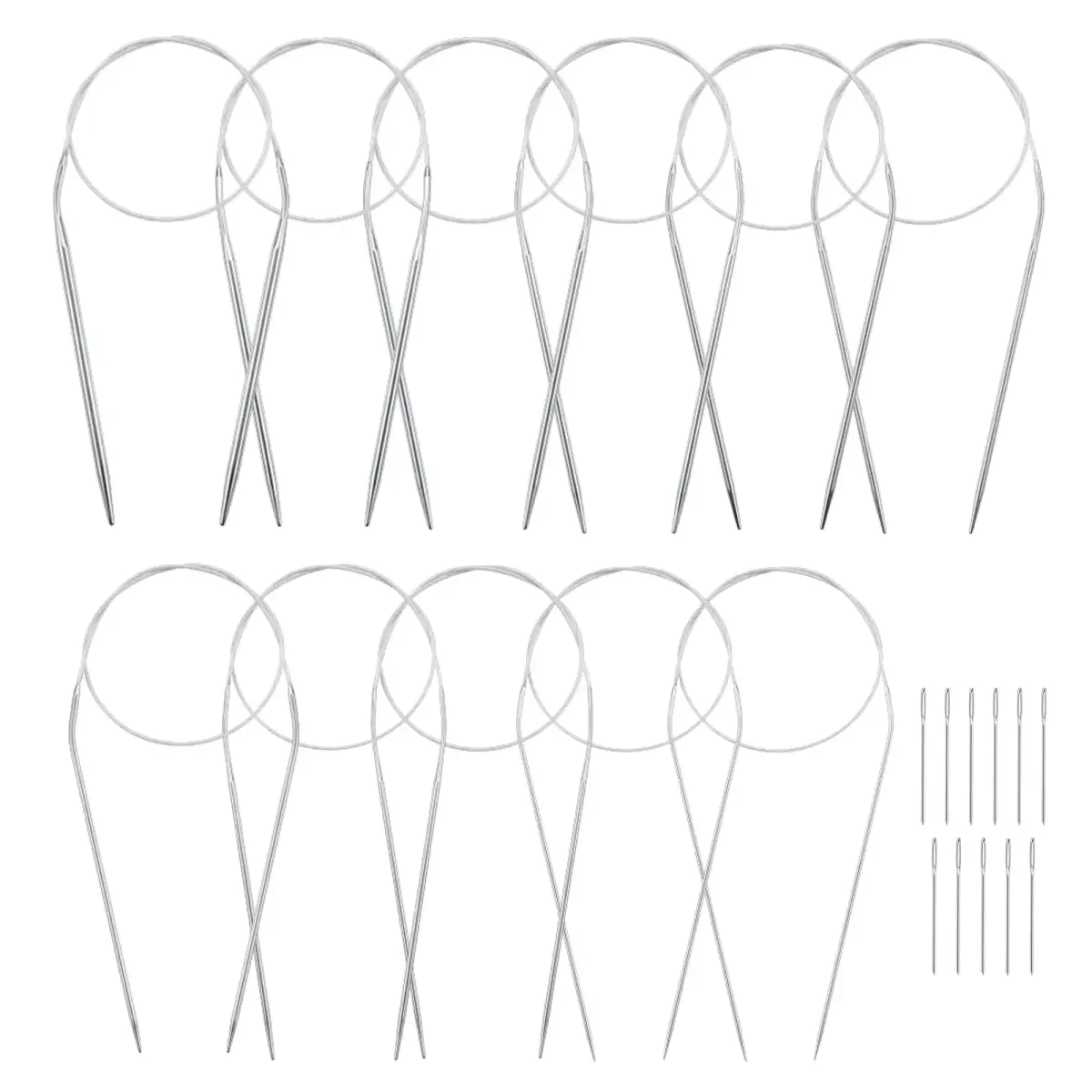 Coowayze Circular Knitting Needles Set 24 Inch (1.5mm - 5mm) | 11 Pairs Stainless Steel Magic Loop Needles - main product image