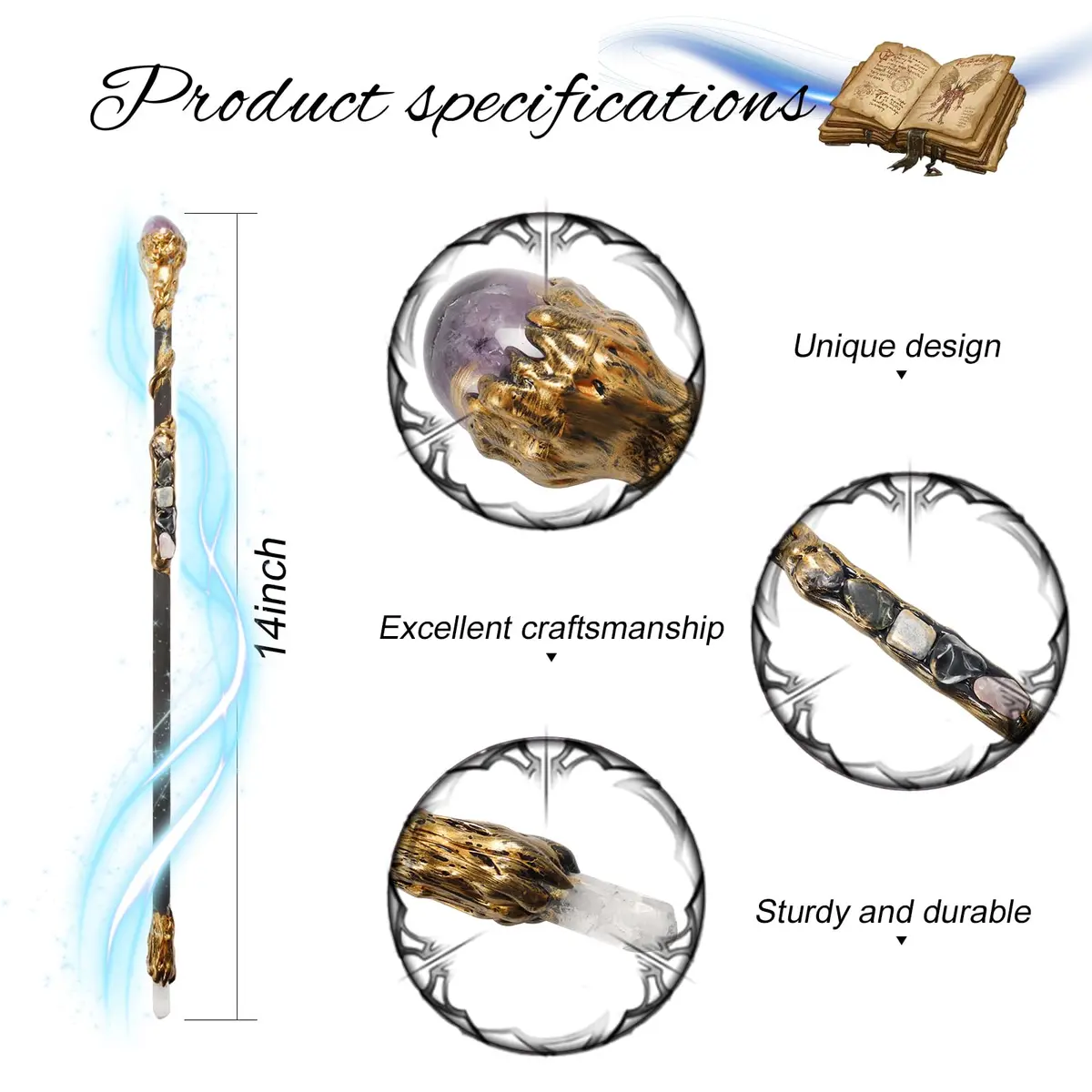 Rich Boxer Magic Wand for Witches & Wizards | Handcrafted Crystal Decor 12.5 inches - view 2
