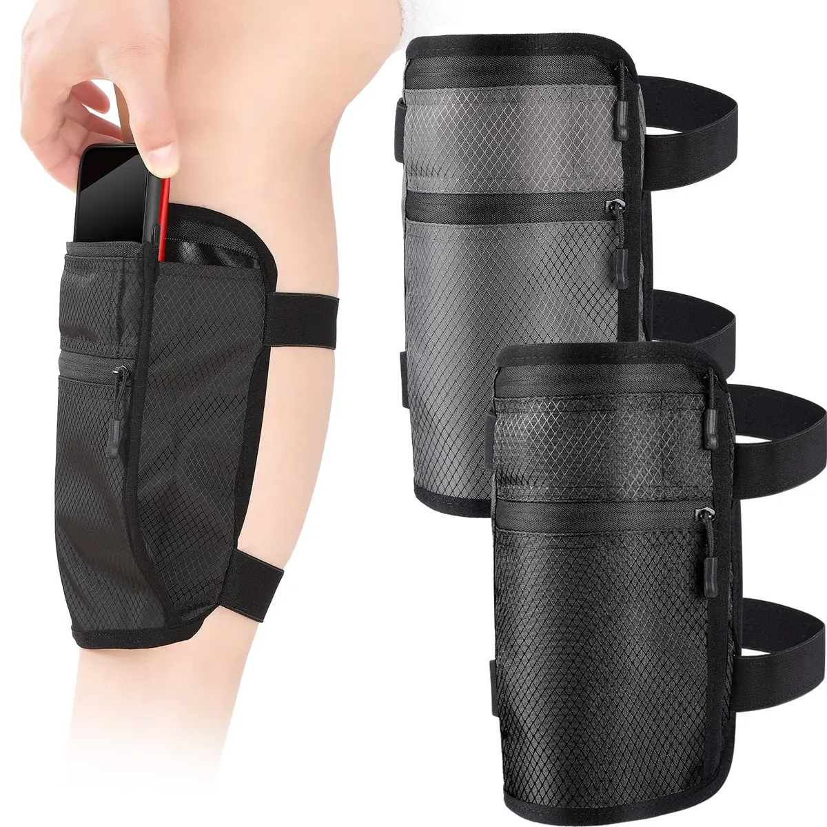 Xuniea 2 Pack Leg Phone Holder with Adjustable Straps, Black & Gray | Fits Phones up to 7.9x6.7 inches - main product image