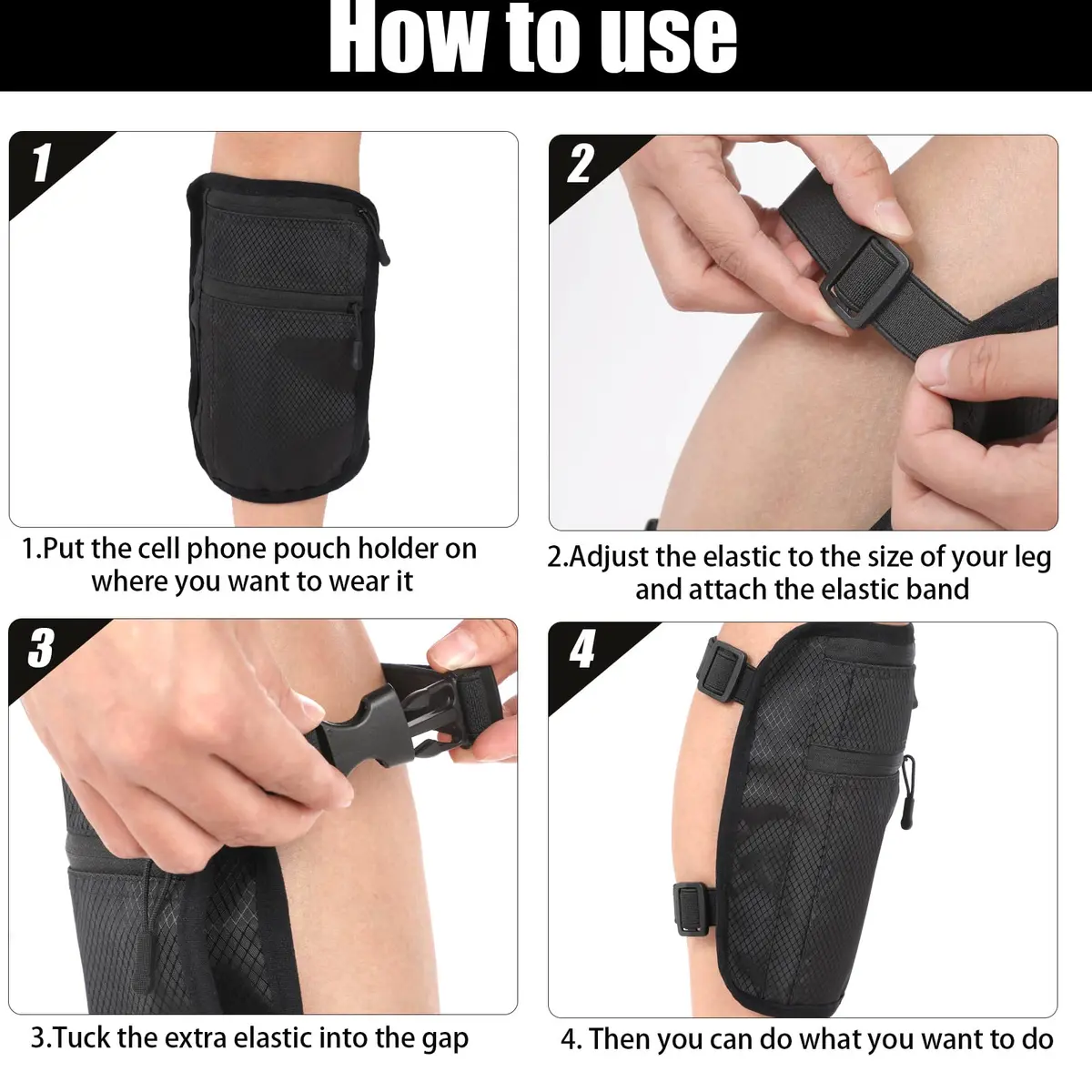 Xuniea 2 Pack Leg Phone Holder with Adjustable Straps, Black & Gray | Fits Phones up to 7.9x6.7 inches - view 3