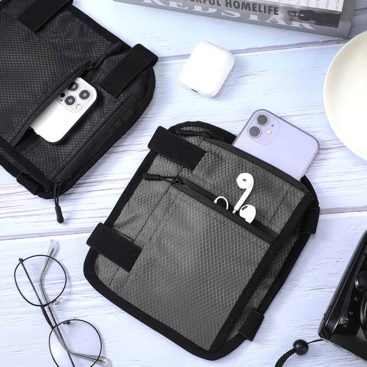 Xuniea 2 Pack Leg Phone Holder with Adjustable Straps, Black & Gray | Fits Phones up to 7.9x6.7 inches - view 4