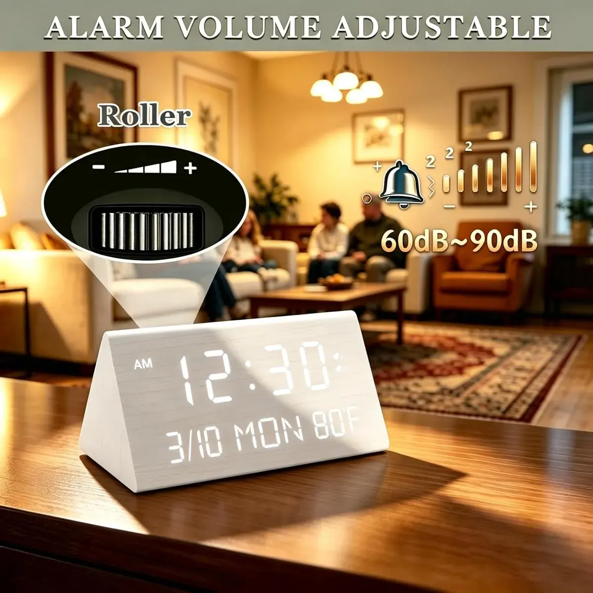 Kogonee Premium Wooden Digital Alarm Clock with Dual USB Charging Ports, Dimmable LED Display, 6-inch (15.24 cm) | Modern Decor for Bedrooms & Desks - view 5