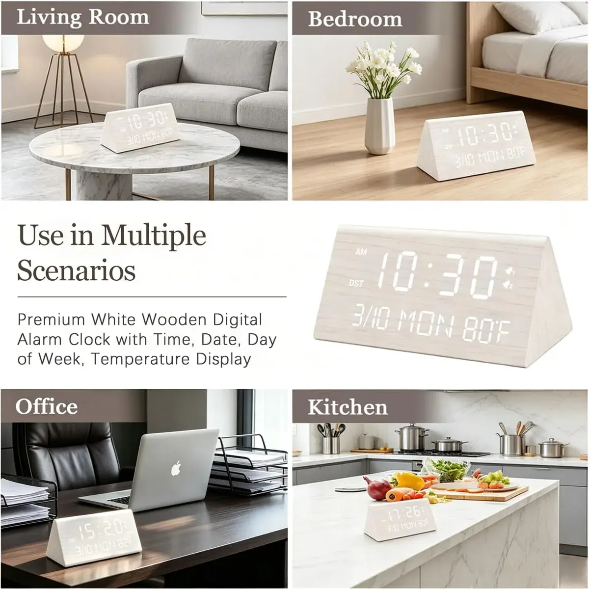 Kogonee Premium Wooden Digital Alarm Clock with Dual USB Charging Ports, Dimmable LED Display, 6-inch (15.24 cm) | Modern Decor for Bedrooms & Desks - view 9