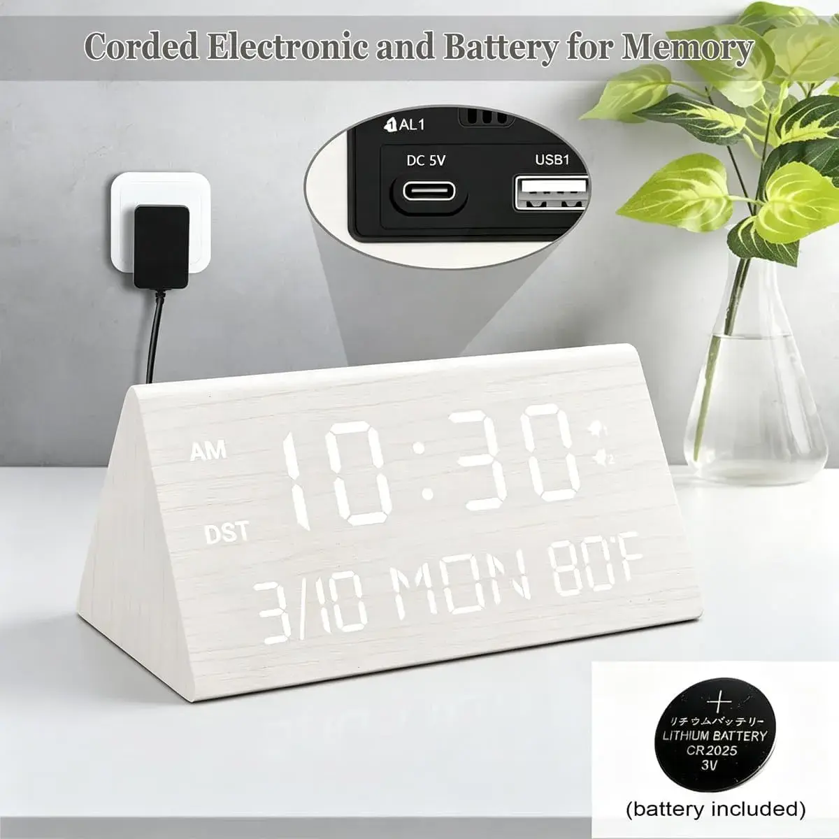 Kogonee Premium Wooden Digital Alarm Clock with Dual USB Charging Ports, Dimmable LED Display, 6-inch (15.24 cm) | Modern Decor for Bedrooms & Desks - view 2