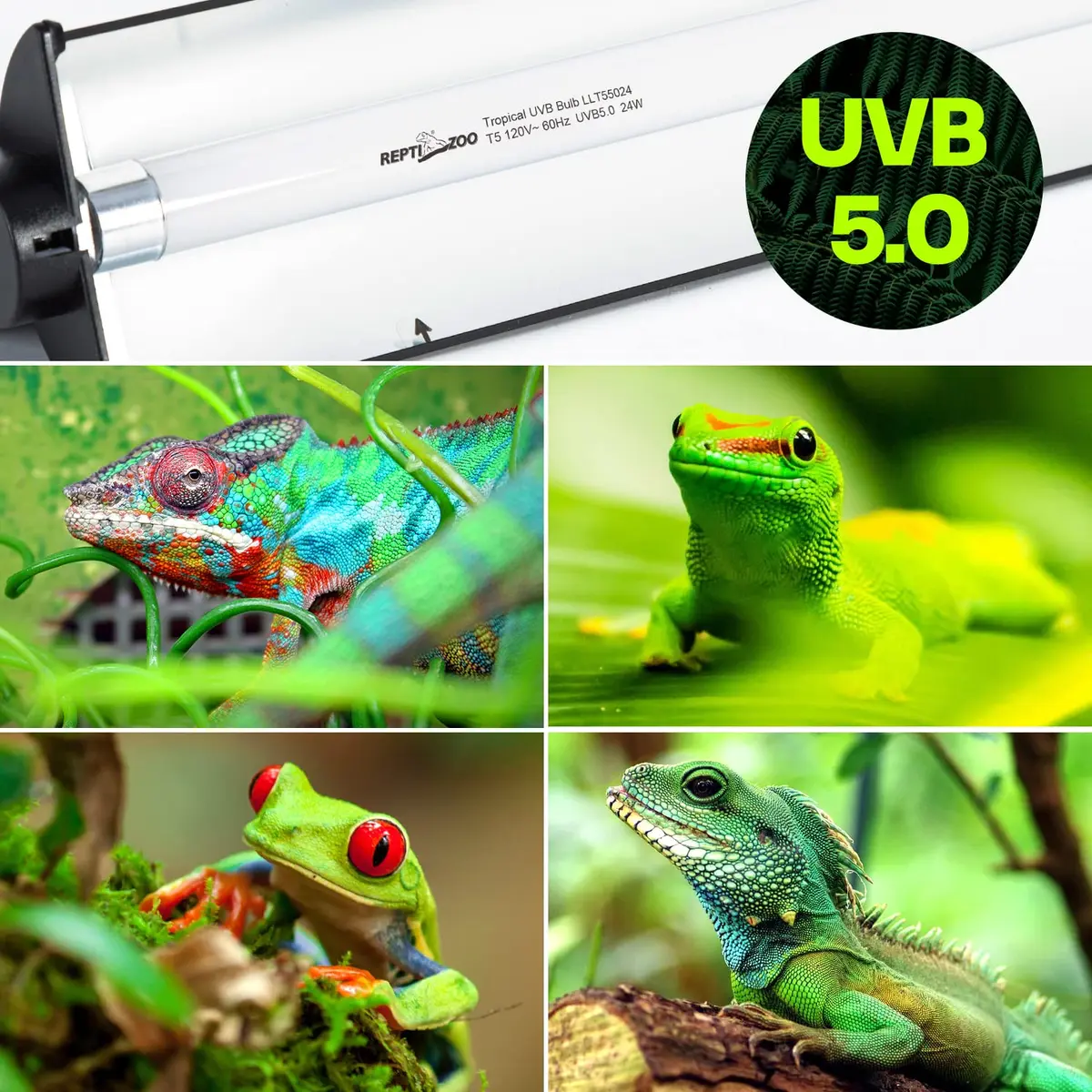 REPTI ZOO 24W Reptile T5 HO UVB Lighting Combo Kit, 22" Light Fixture with Curved Reflector & 5.0 UVB T5 Bulb - view 2