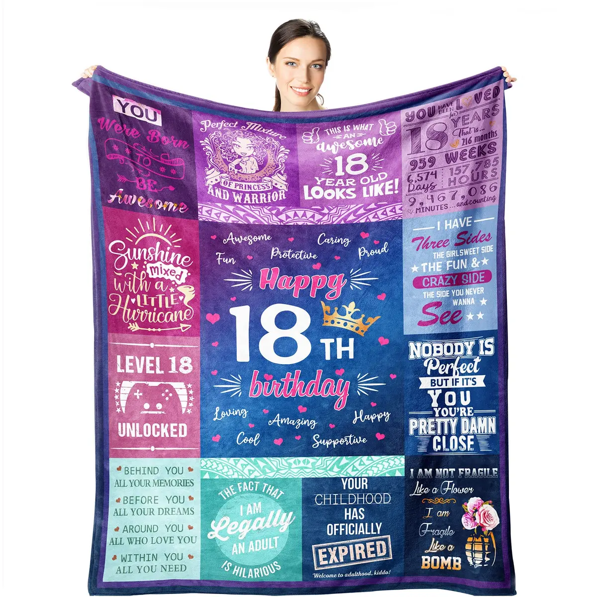 Wisegem 18th Birthday Blanket 60"x50" | Soft Polyester Gift for Teen Girl - main product image
