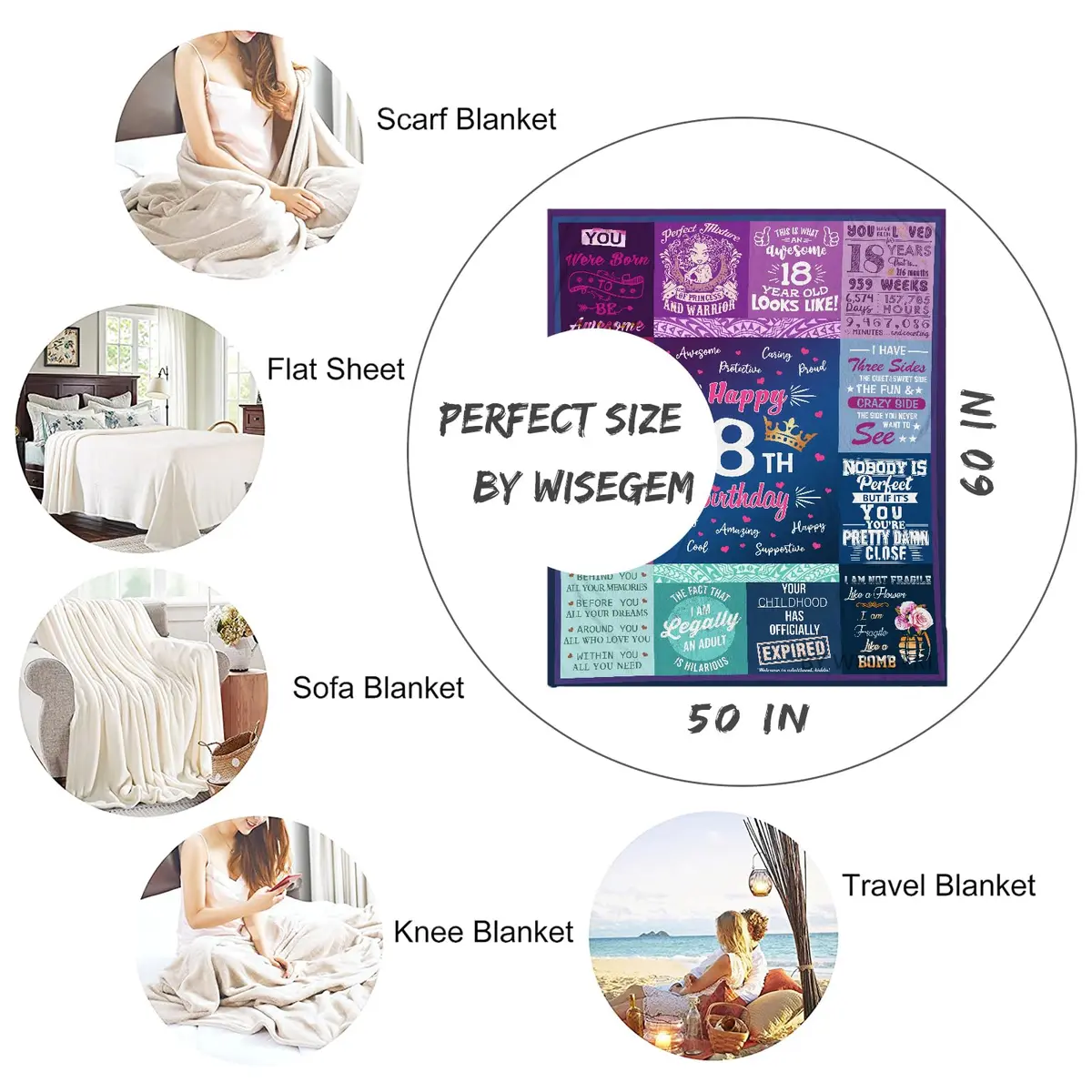 Wisegem 18th Birthday Blanket 60"x50" | Soft Polyester Gift for Teen Girl - view 5