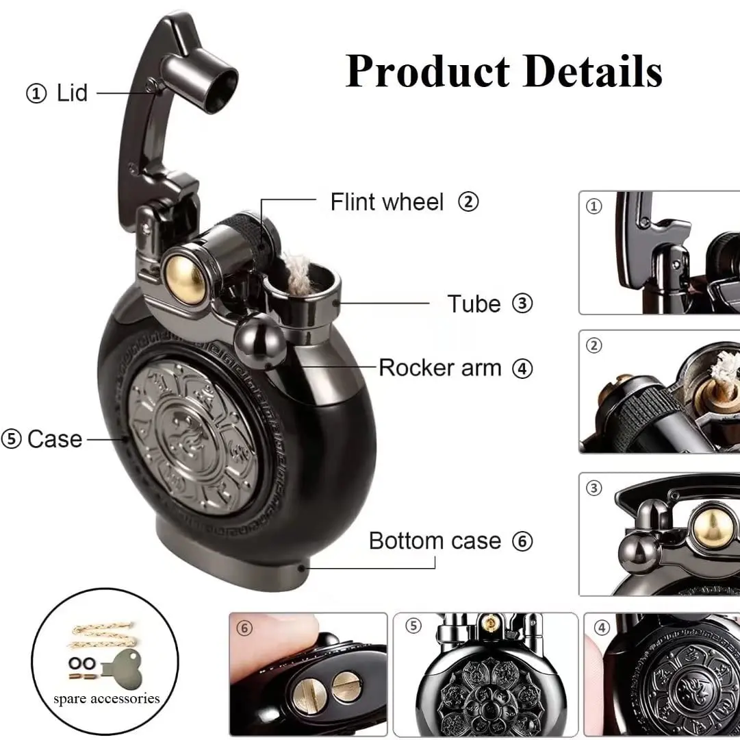 YANCONG Vintage Antique Reusable Windproof Trench Lighter | Unique Mechanical Design for Men & Dad (B-Blue) - view 6