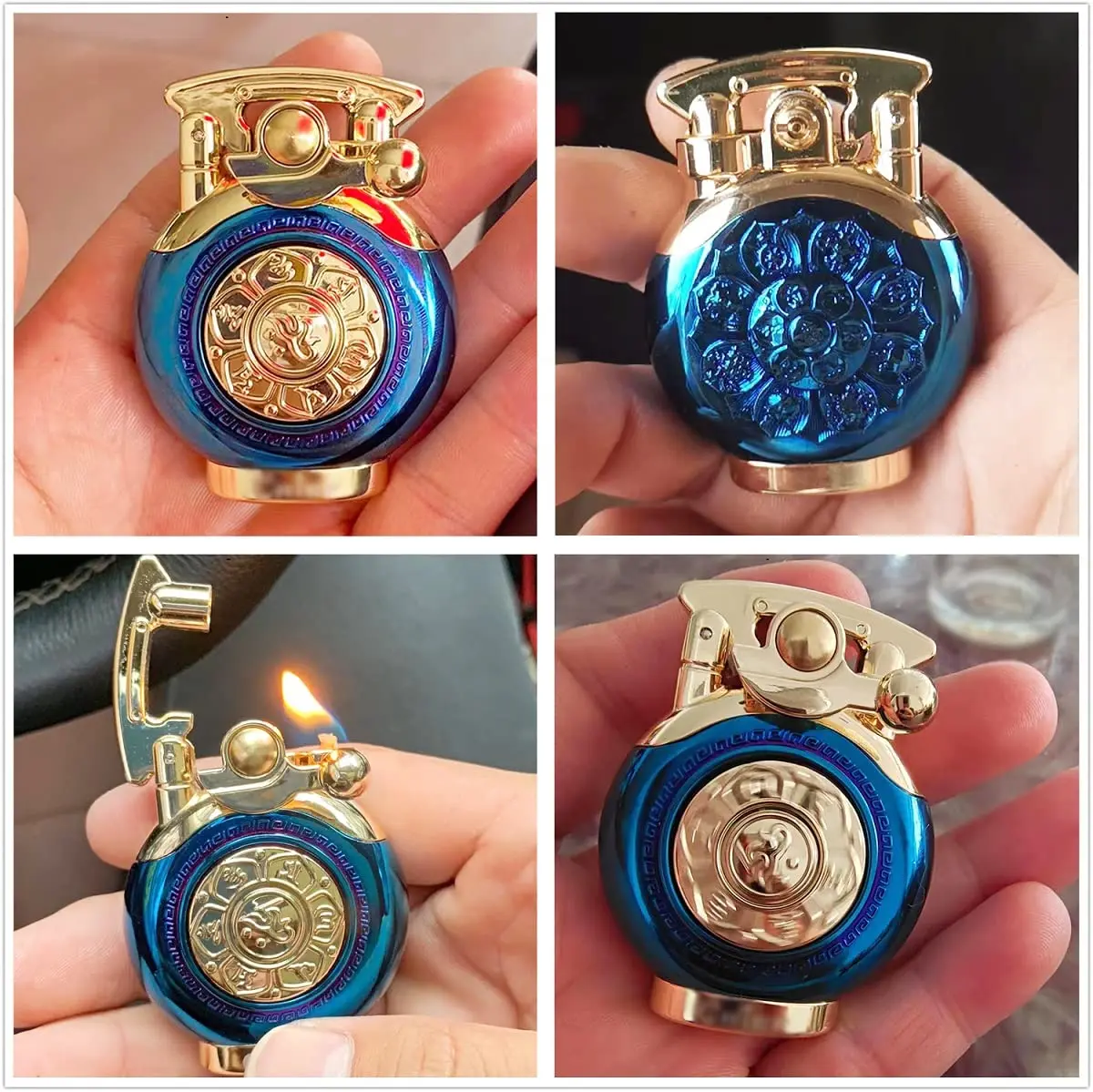 YANCONG Vintage Antique Reusable Windproof Trench Lighter | Unique Mechanical Design for Men & Dad (B-Blue) - view 7