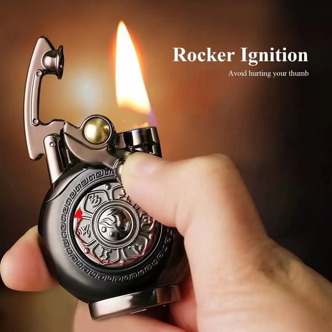 YANCONG Vintage Antique Reusable Windproof Trench Lighter | Unique Mechanical Design for Men & Dad (B-Blue) - view 3