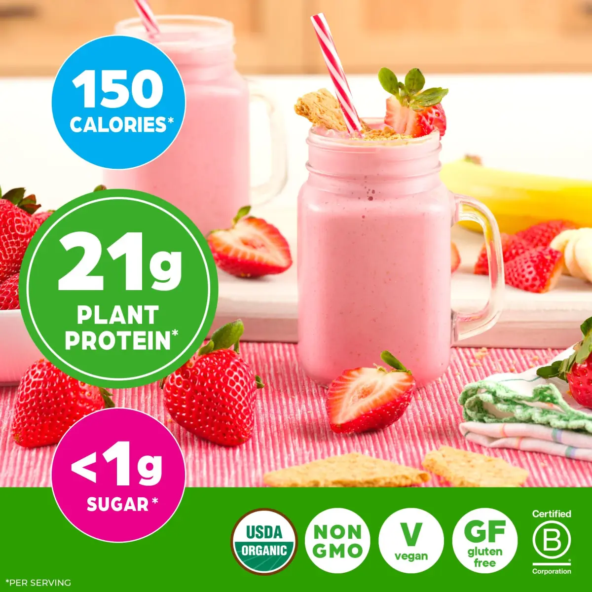 Orgain Organic Vegan Protein Powder Strawberries & Cream | 21g Plant Protein, Low Net Carb, Gluten-Free - view 6