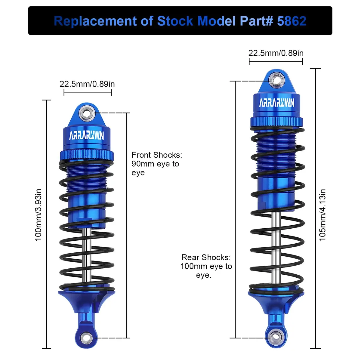 ARRAROWN Blue 4pcs RC Car Shock Absorber Set 100mm/115mm | CNC Machined Metal Upgrade - view 3