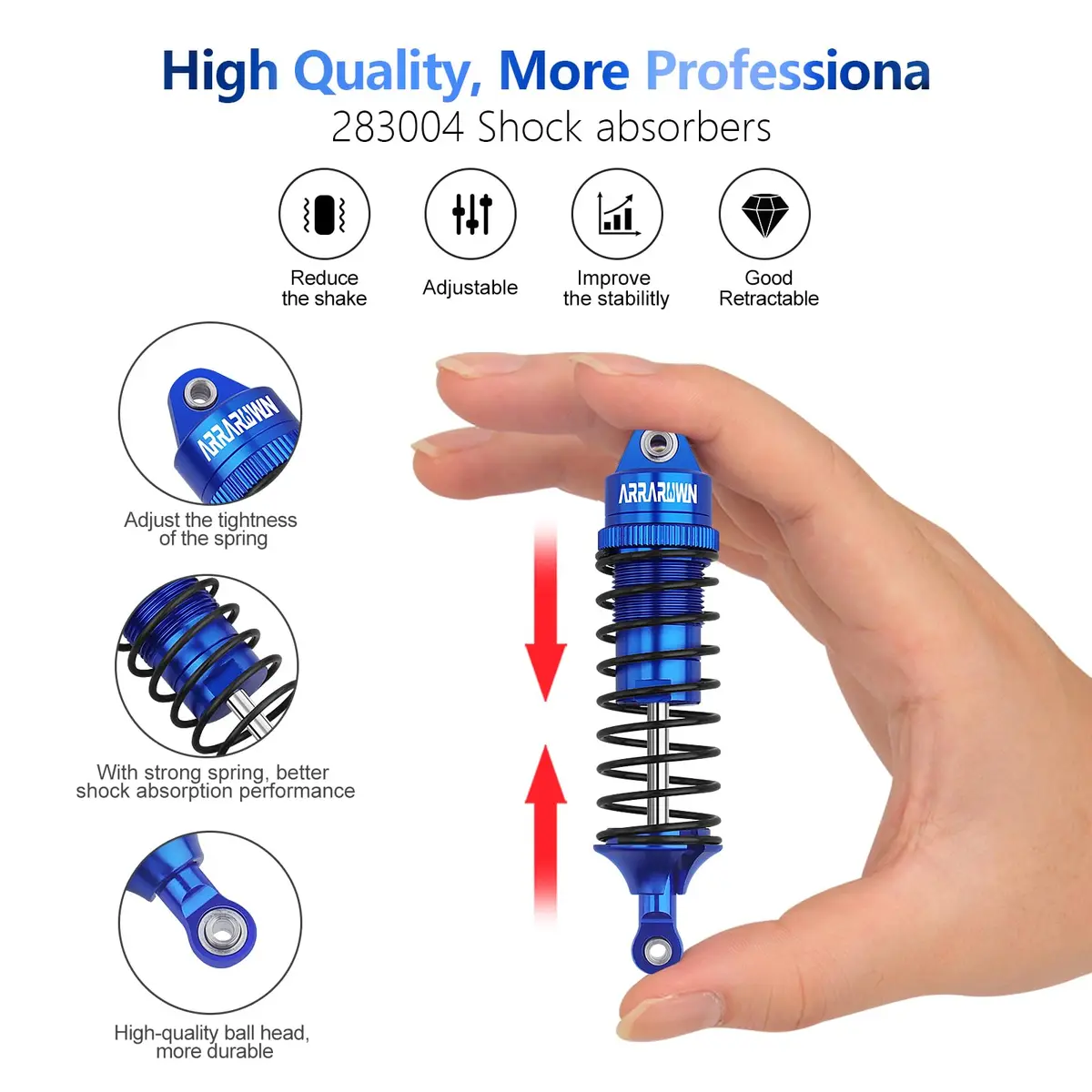 ARRAROWN Blue 4pcs RC Car Shock Absorber Set 100mm/115mm | CNC Machined Metal Upgrade - view 4