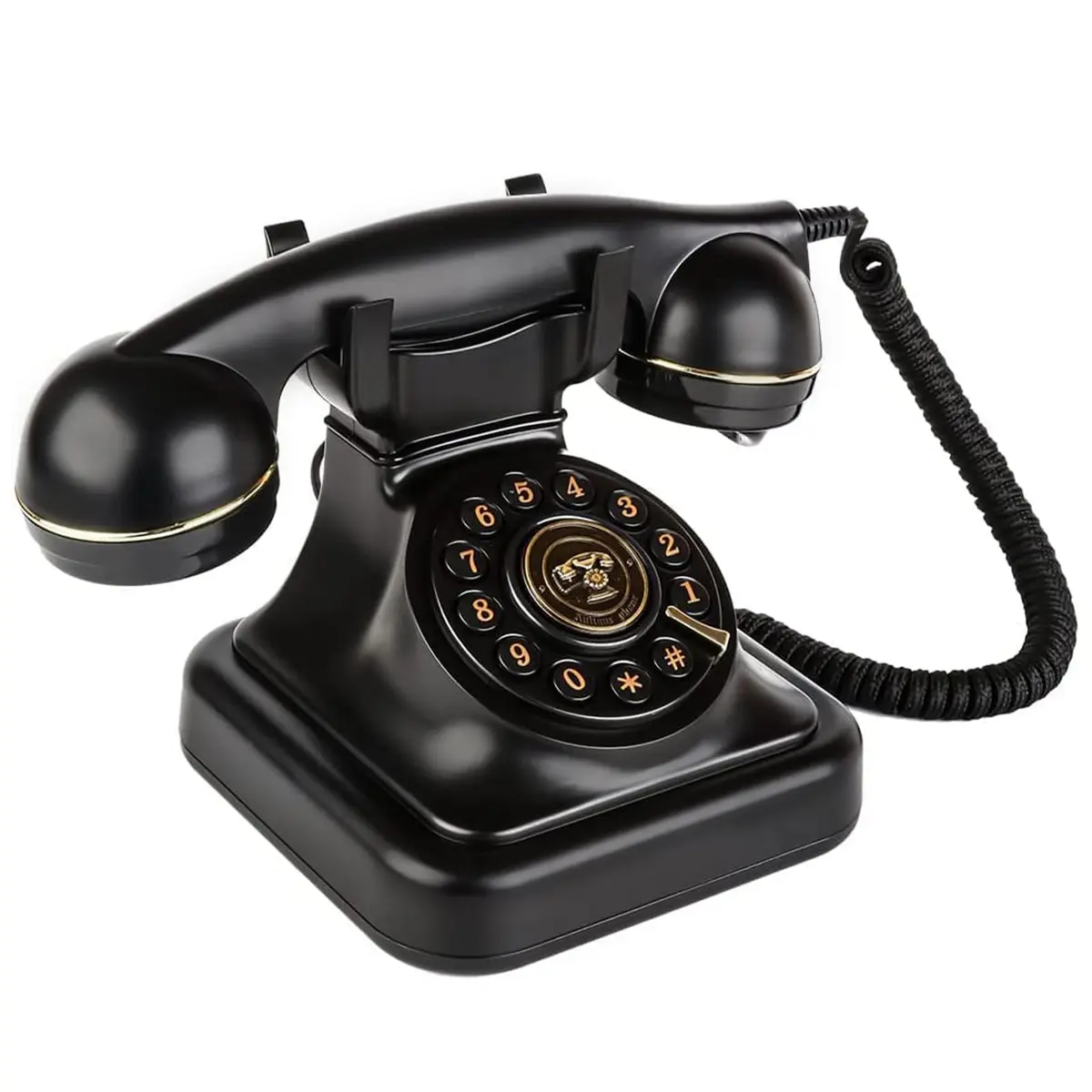Sangyn Retro Corded Landline Telephone with Fabric Cord | Push-Button Dial, Black Metallic - main product image