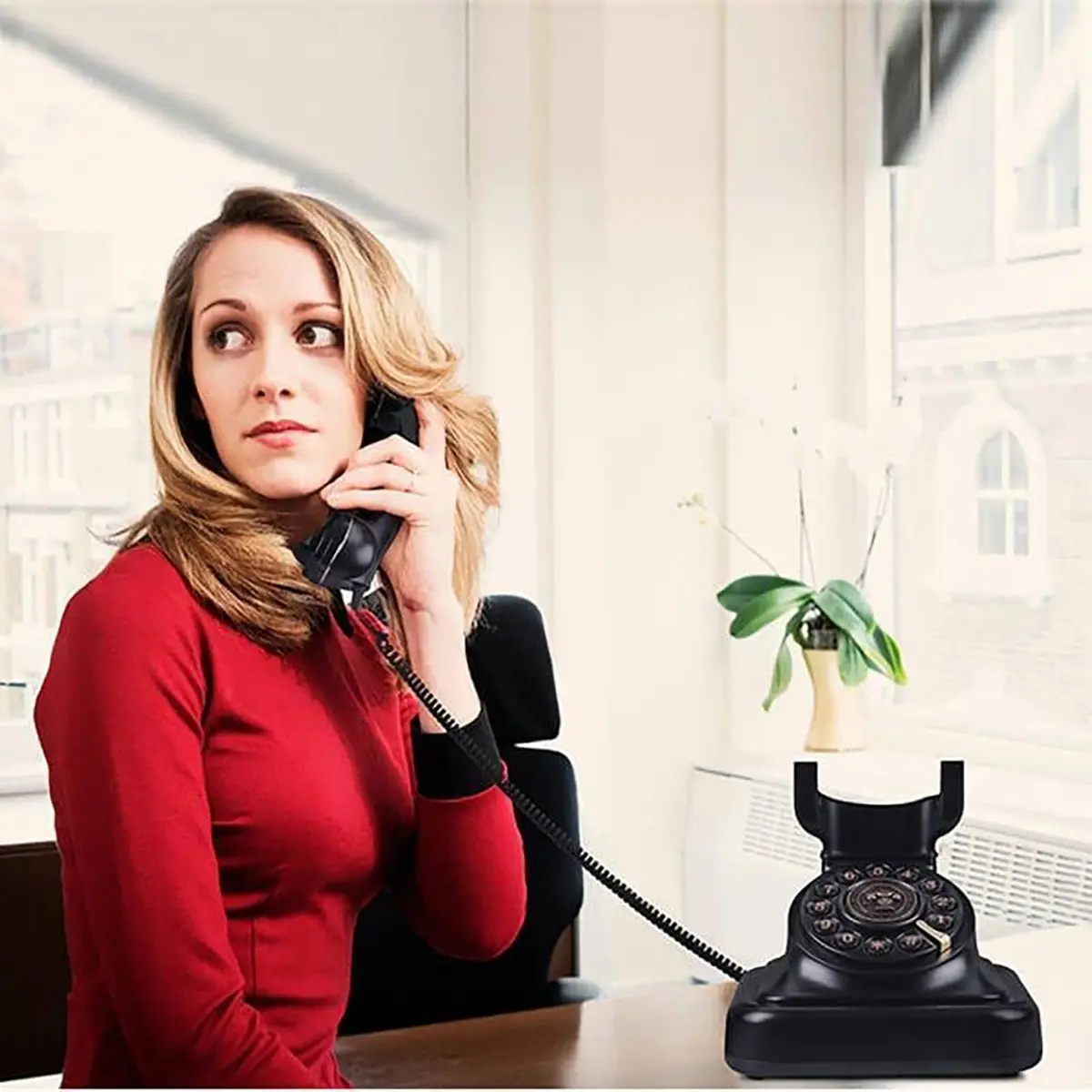 Sangyn Retro Corded Landline Telephone with Fabric Cord | Push-Button Dial, Black Metallic - view 5