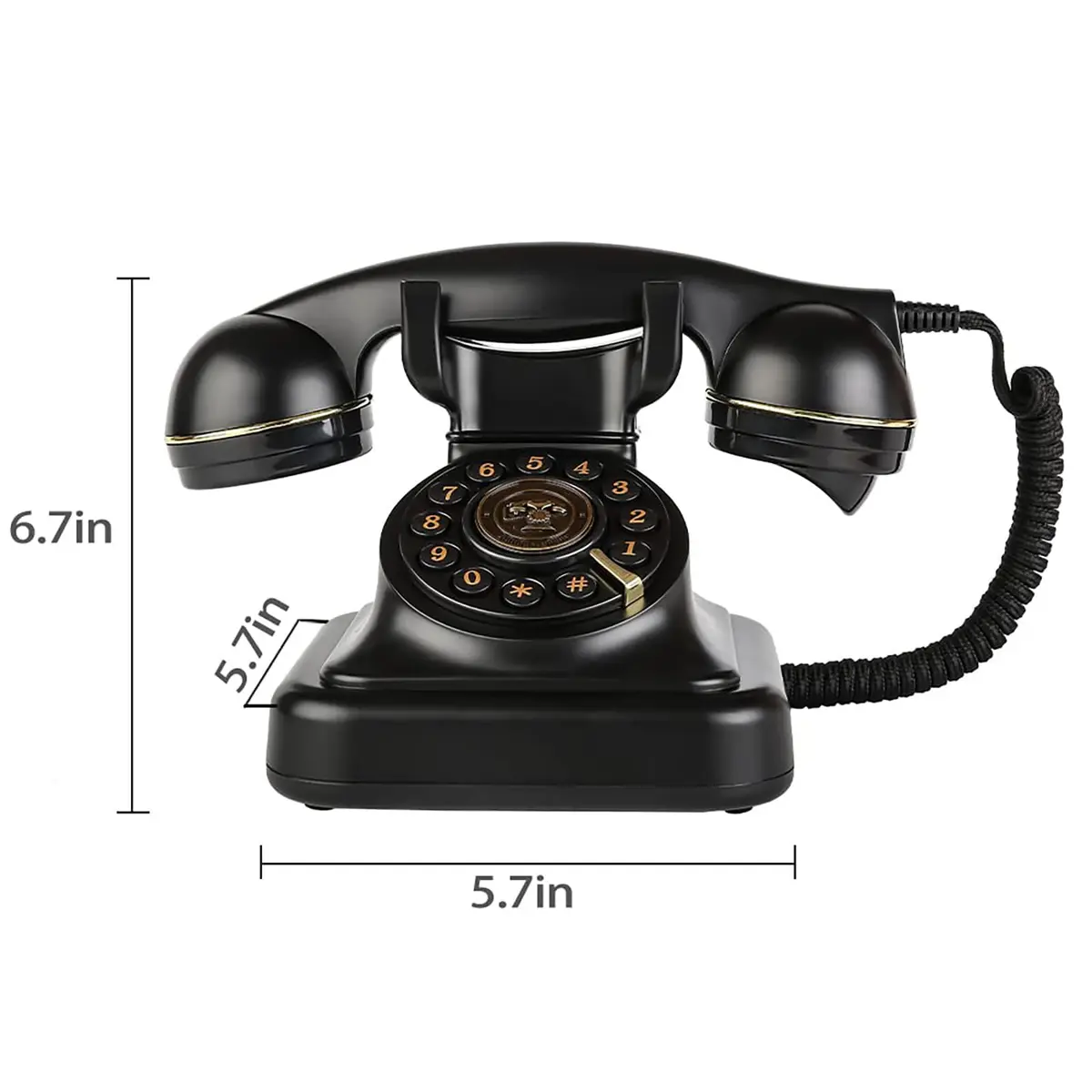 Sangyn Retro Corded Landline Telephone with Fabric Cord | Push-Button Dial, Black Metallic - view 6
