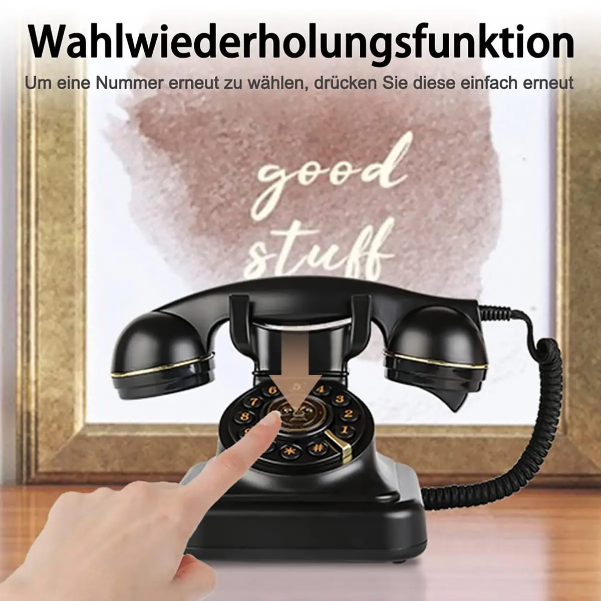 Sangyn Retro Corded Landline Telephone with Fabric Cord | Push-Button Dial, Black Metallic - view 3