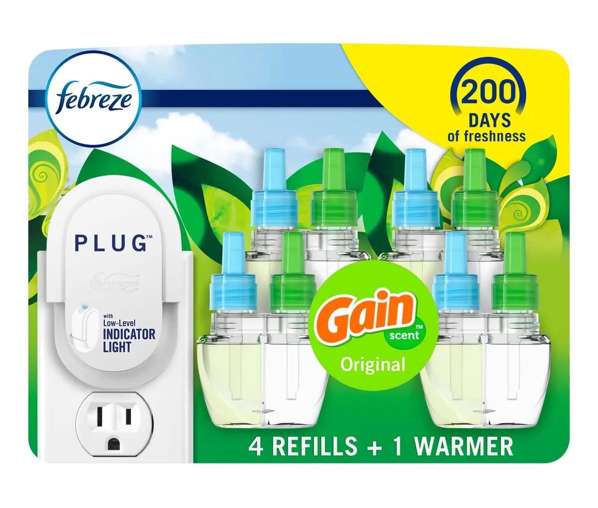 Febreze Fade Defy Plug-In Air Freshener Starter Kit with Gain Original Scent, 3.48 Fl Oz (Pack of 5) | Lasts 50 Days on Low - main product image