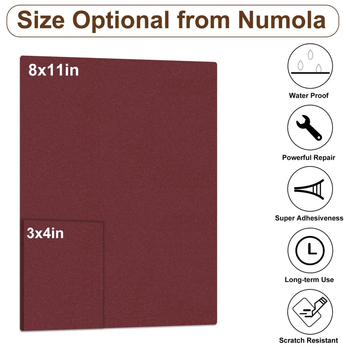 Numola Waterproof Self-Adhesive Leather Repair Patch - Light Wine Red, 8x11 Inch - view 2