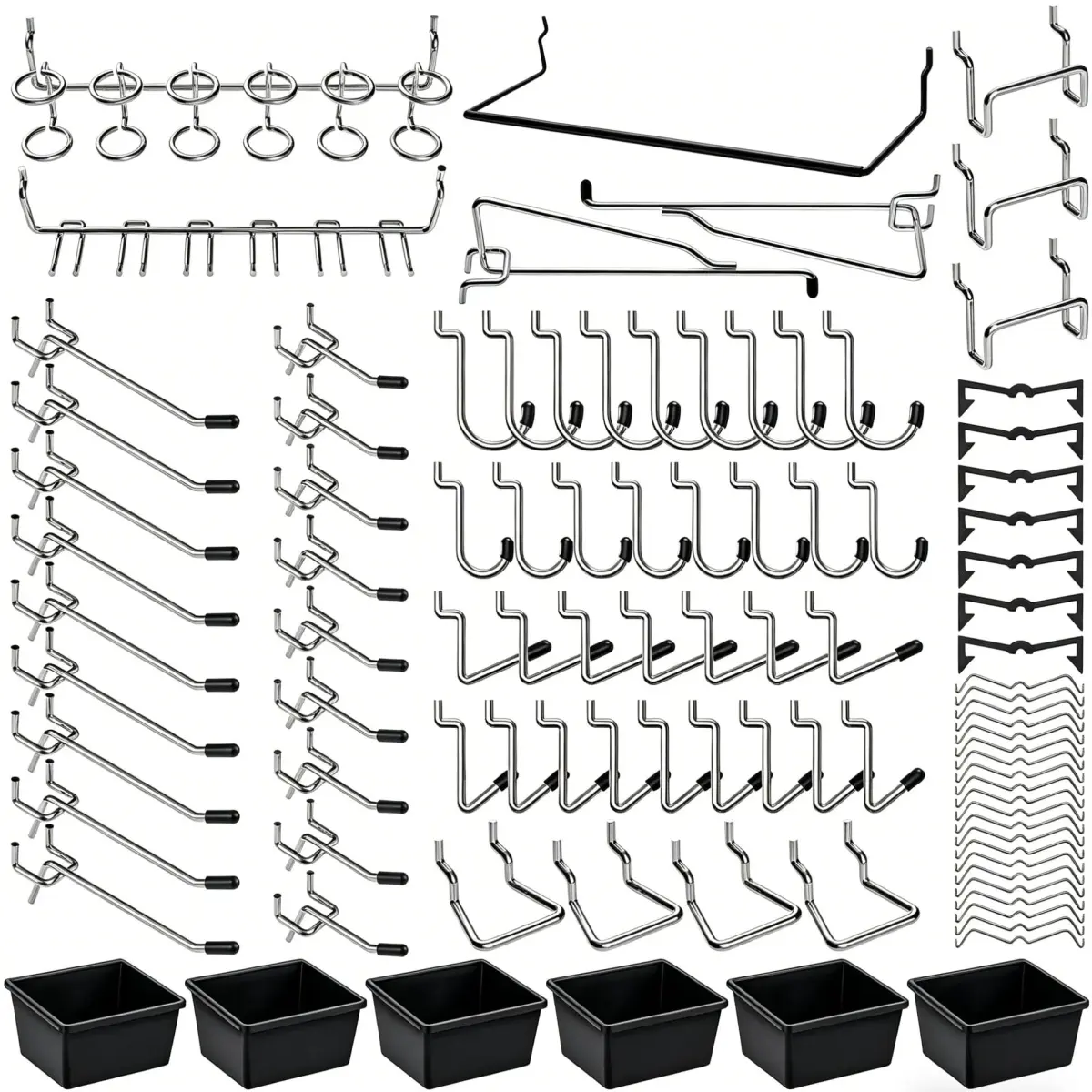 FRIMOONY 165-Piece Pegboard Hooks Assortment with Bins & Locks | 1/8" & 1/4" Compatible - main product image
