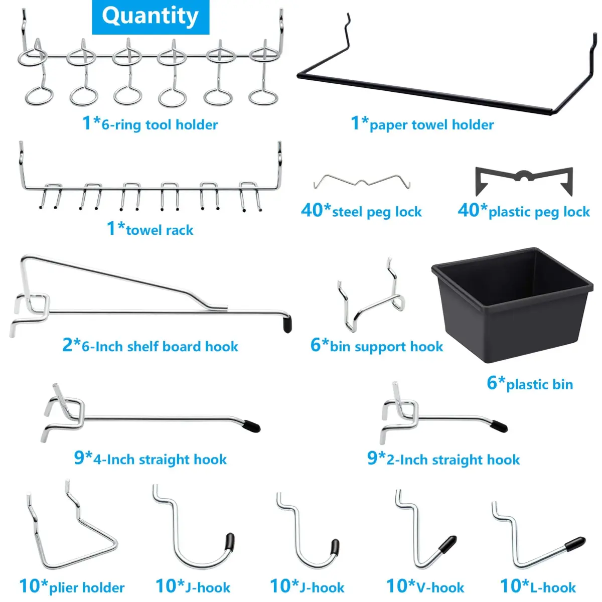 FRIMOONY 165-Piece Pegboard Hooks Assortment with Bins & Locks | 1/8" & 1/4" Compatible - view 2