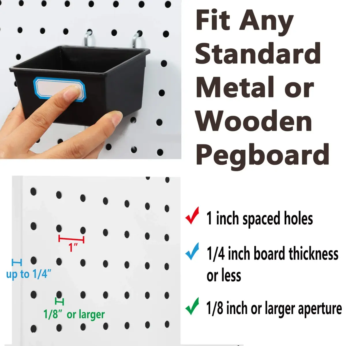 FRIMOONY Pegboard Hooks Assortment with Bins & Locks, 107 PCS | Organize Tools & Supplies - view 6