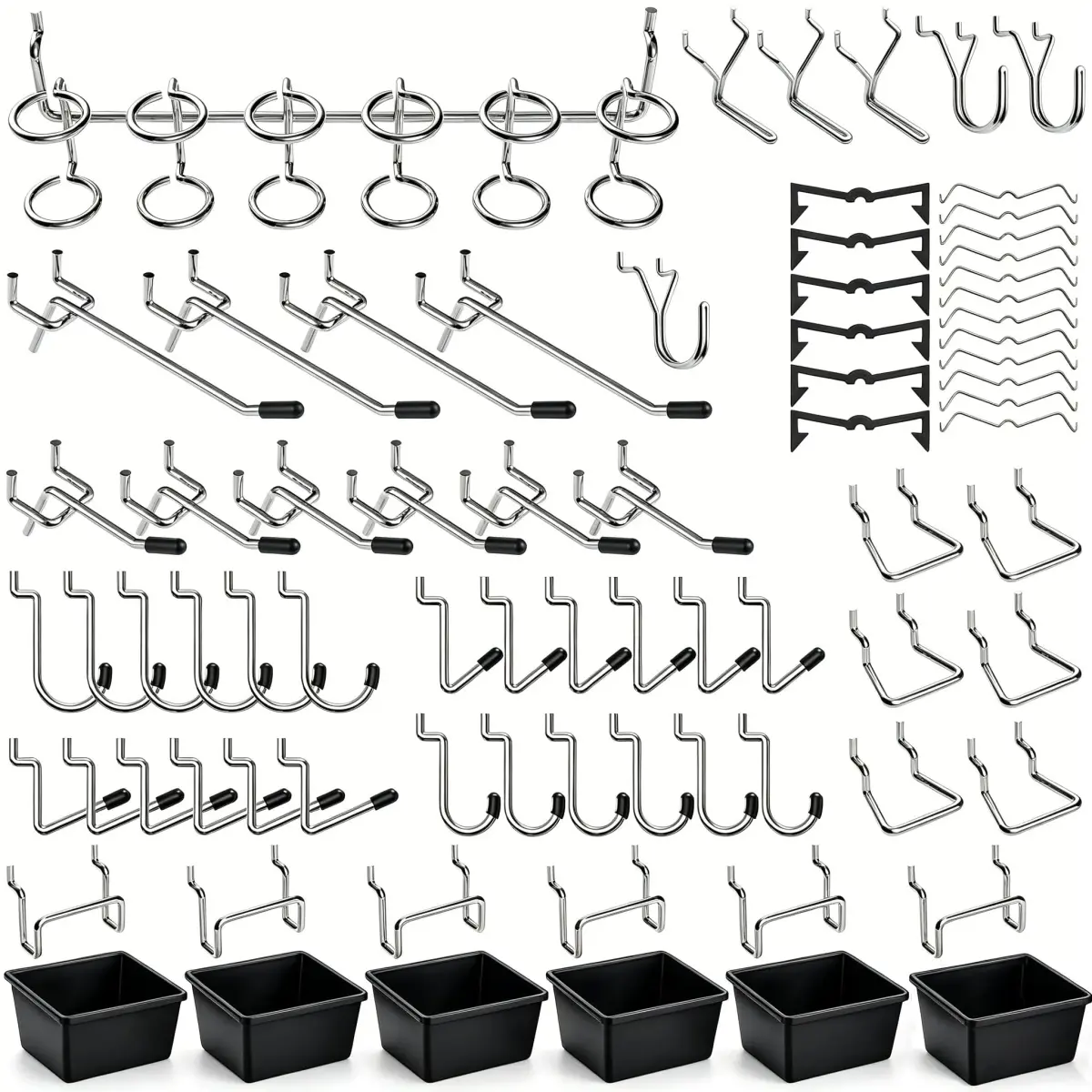 FRIMOONY Pegboard Hooks Assortment with Bins & Locks, 107 PCS | Organize Tools & Supplies - main product image