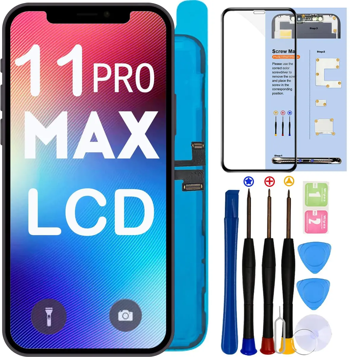 SIMDOG iPhone 11 Pro Max LCD Screen Replacement 6.5" | Full Repair Kit with Tools & Screen Protector - main product image