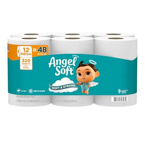 Angel Soft Toilet Paper, 12 Mega Rolls (3840 Sheets Total) | Soft & Strong 2-Ply Tissue - main product image
