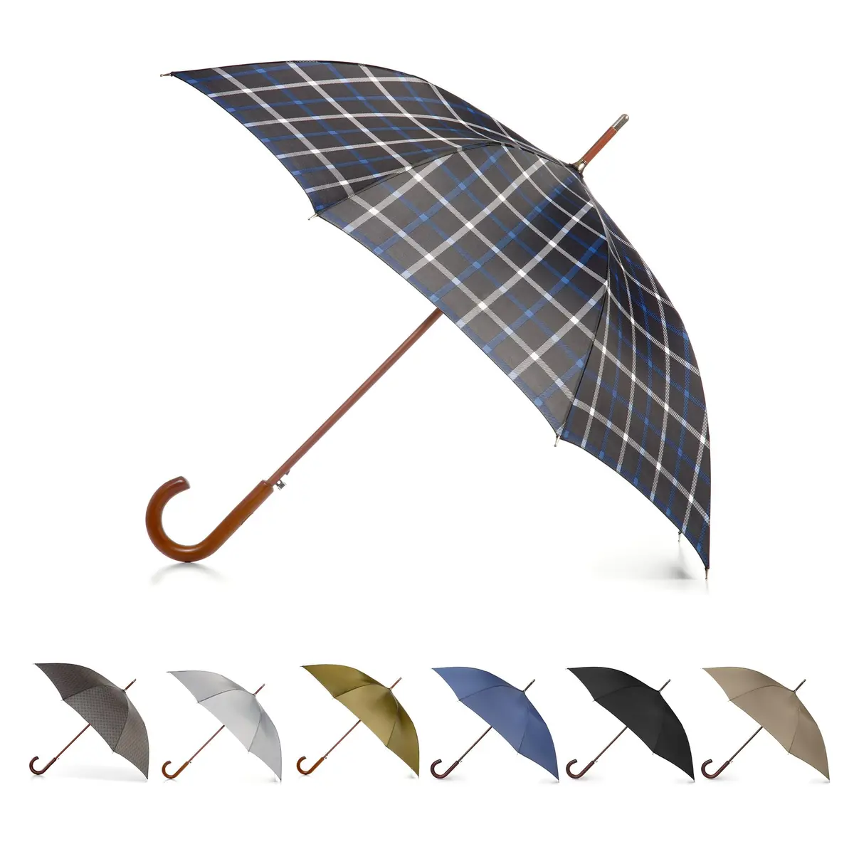 Totes Auto Open Water Repellent Stick Umbrella with Classic Wood J Hook Handle | 122 cm (48 inch) Canopy - main product image