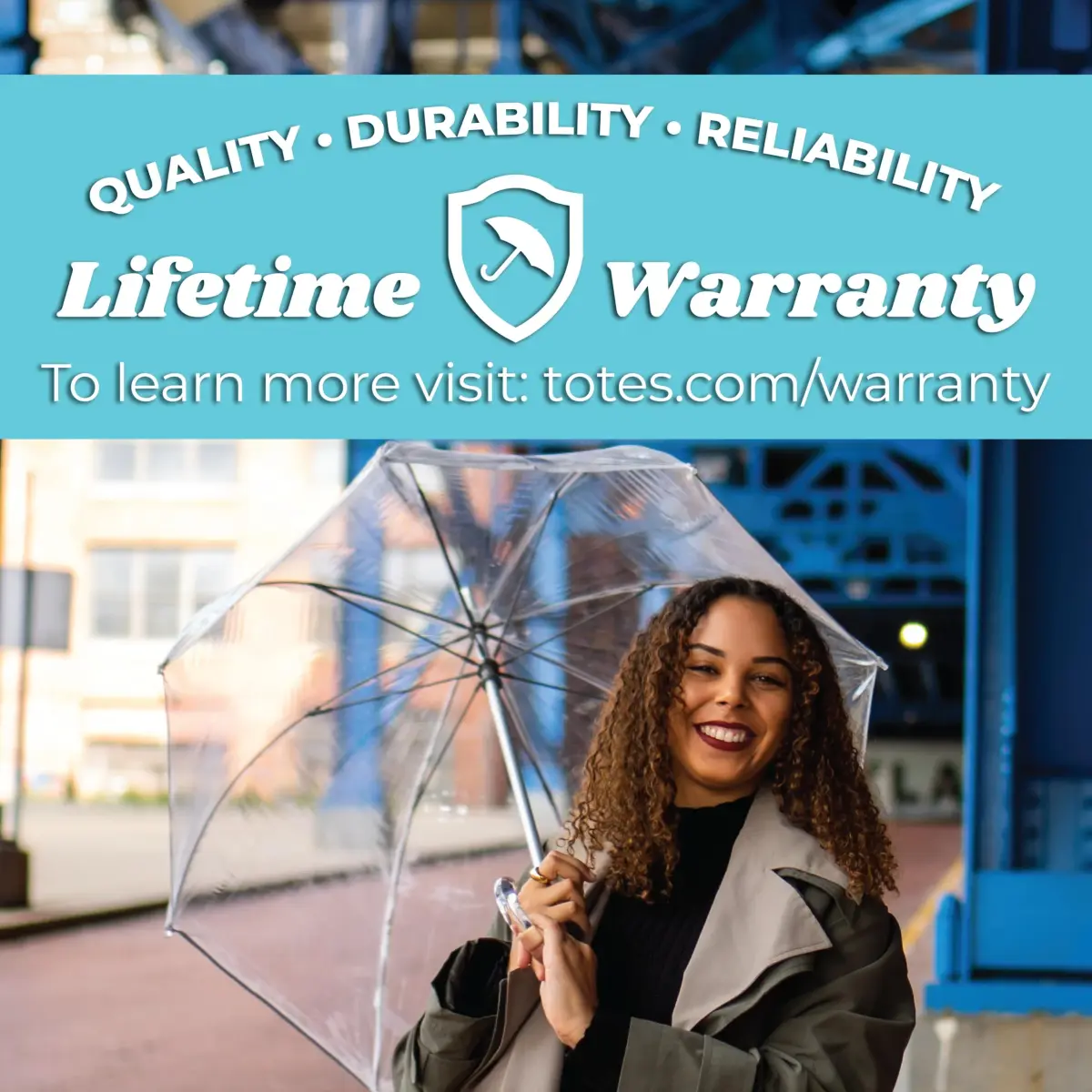 totes Clear Canopy Bubble Umbrella with J Hook Handle and Auto Open, 130 cm (51 inches) Arc | Windproof and Water-Repellent - view 6