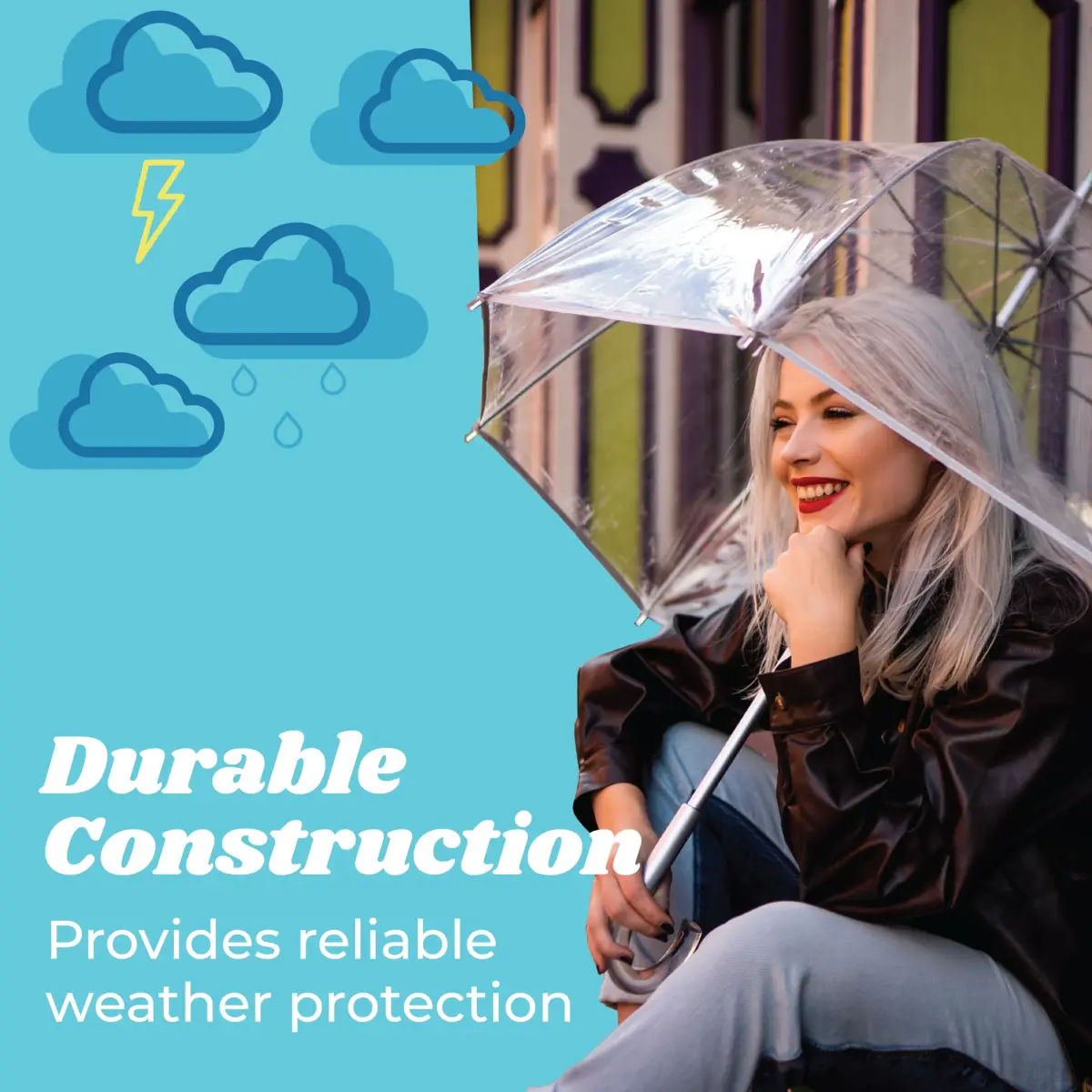 Totes Clear Canopy Bubble Umbrella with J Hook Handle & Enhanced Visibility 129.54cm (51" Arc) | Windproof Dome Design - view 4