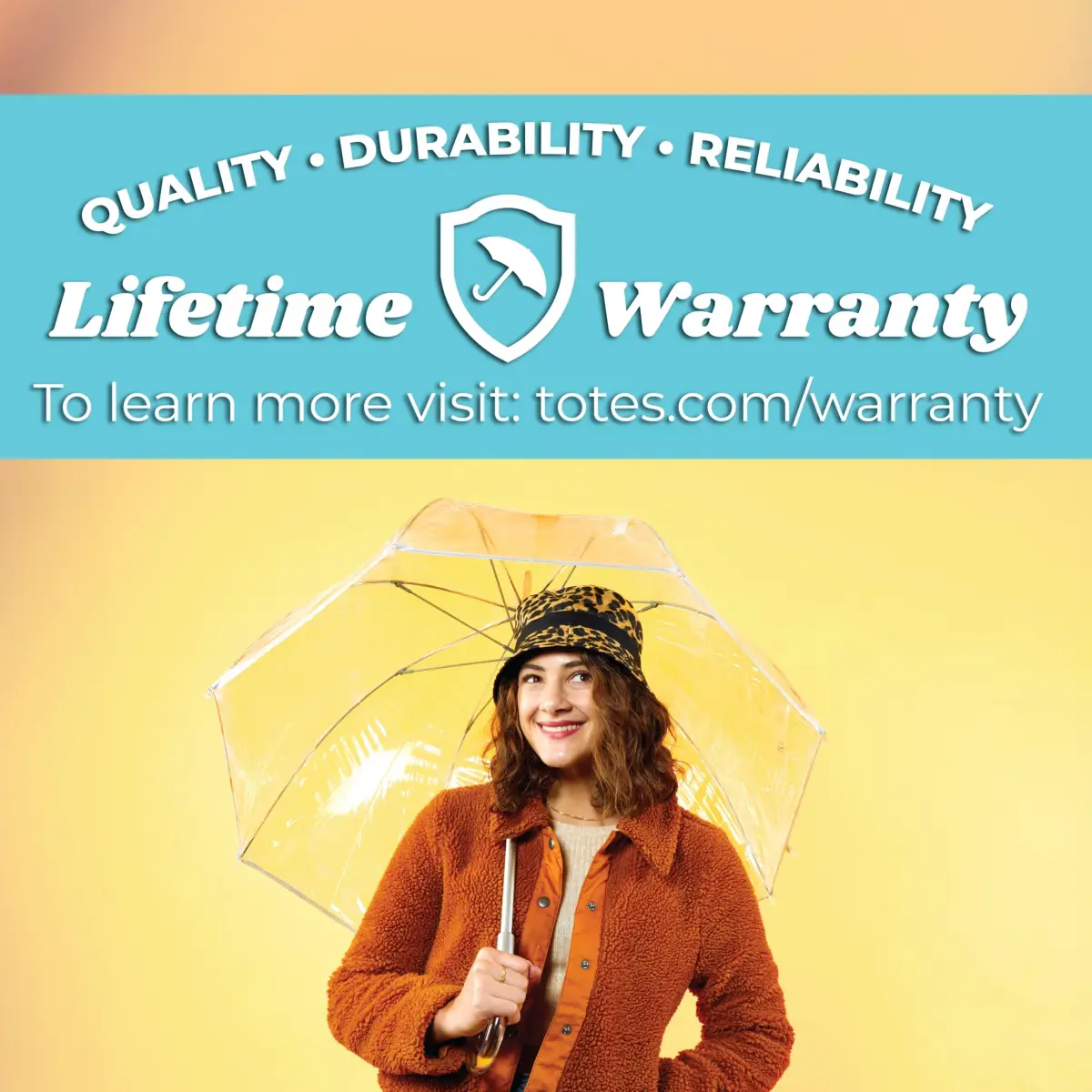 Totes Clear Canopy Bubble Umbrella with J Hook Handle & Enhanced Visibility 129.54cm (51" Arc) | Windproof Dome Design - view 6