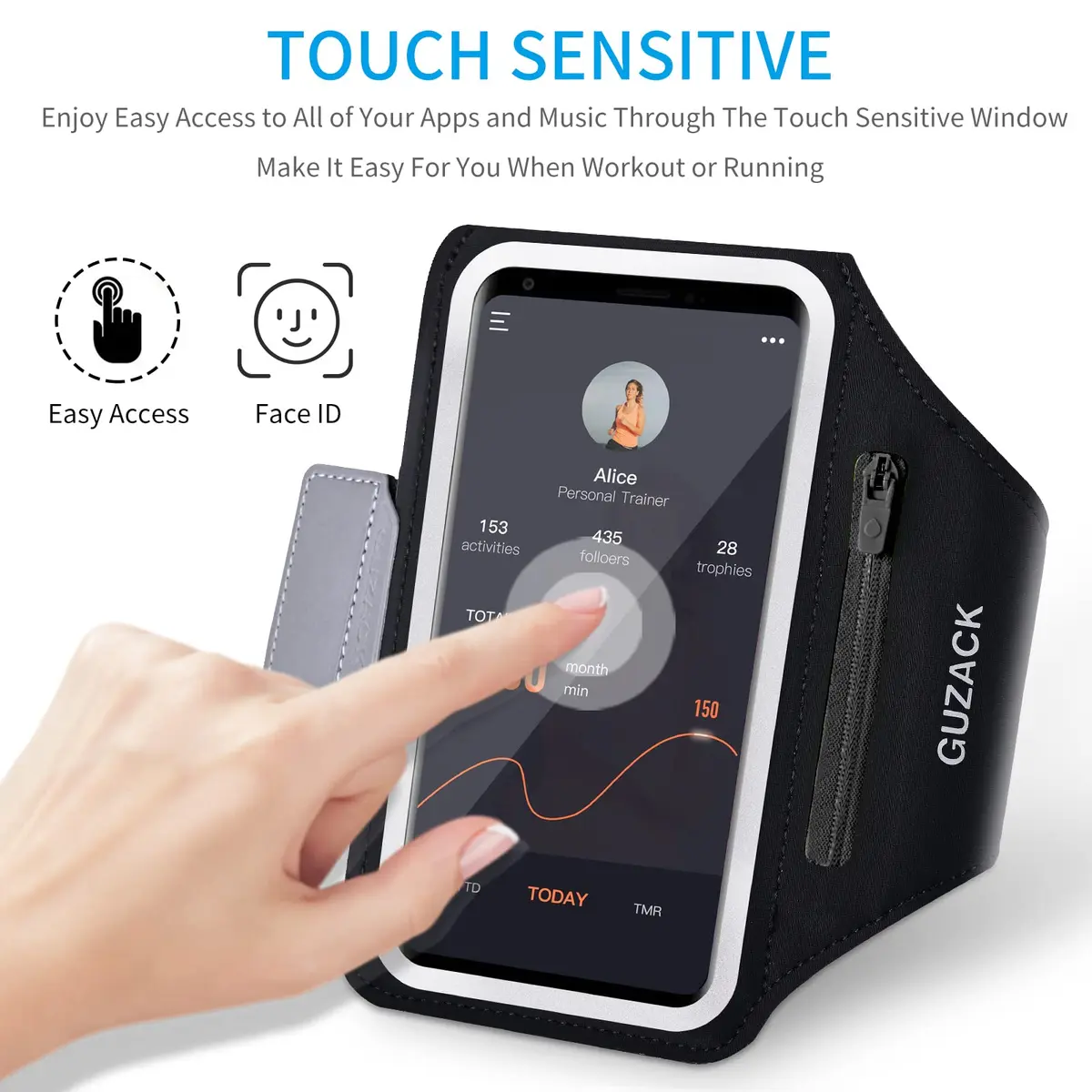 Guzack Running Armband with Zipper Pouch | Fits Phones Up to 6.9" | Sweatproof, Adjustable, Reflective - view 4
