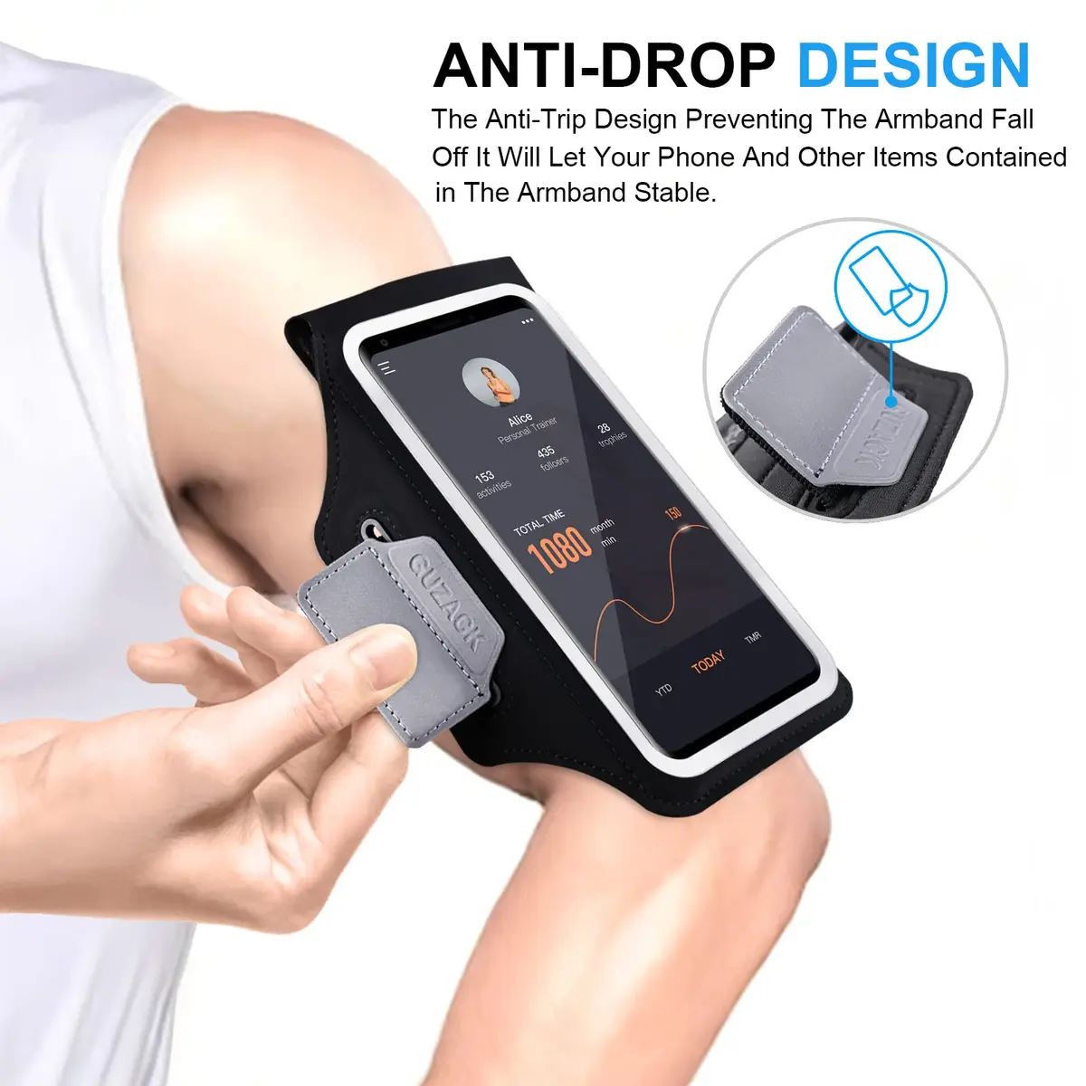 Guzack Running Armband with Zipper Pouch | Fits Phones Up to 6.9" | Sweatproof, Adjustable, Reflective - view 5