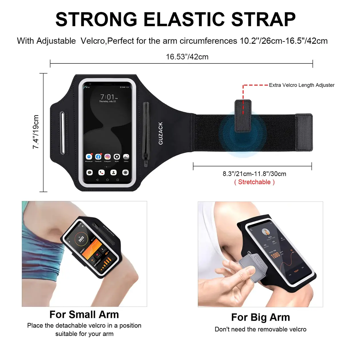 Guzack Running Armband with Zipper Pouch | Fits Phones Up to 6.9" | Sweatproof, Adjustable, Reflective - view 6