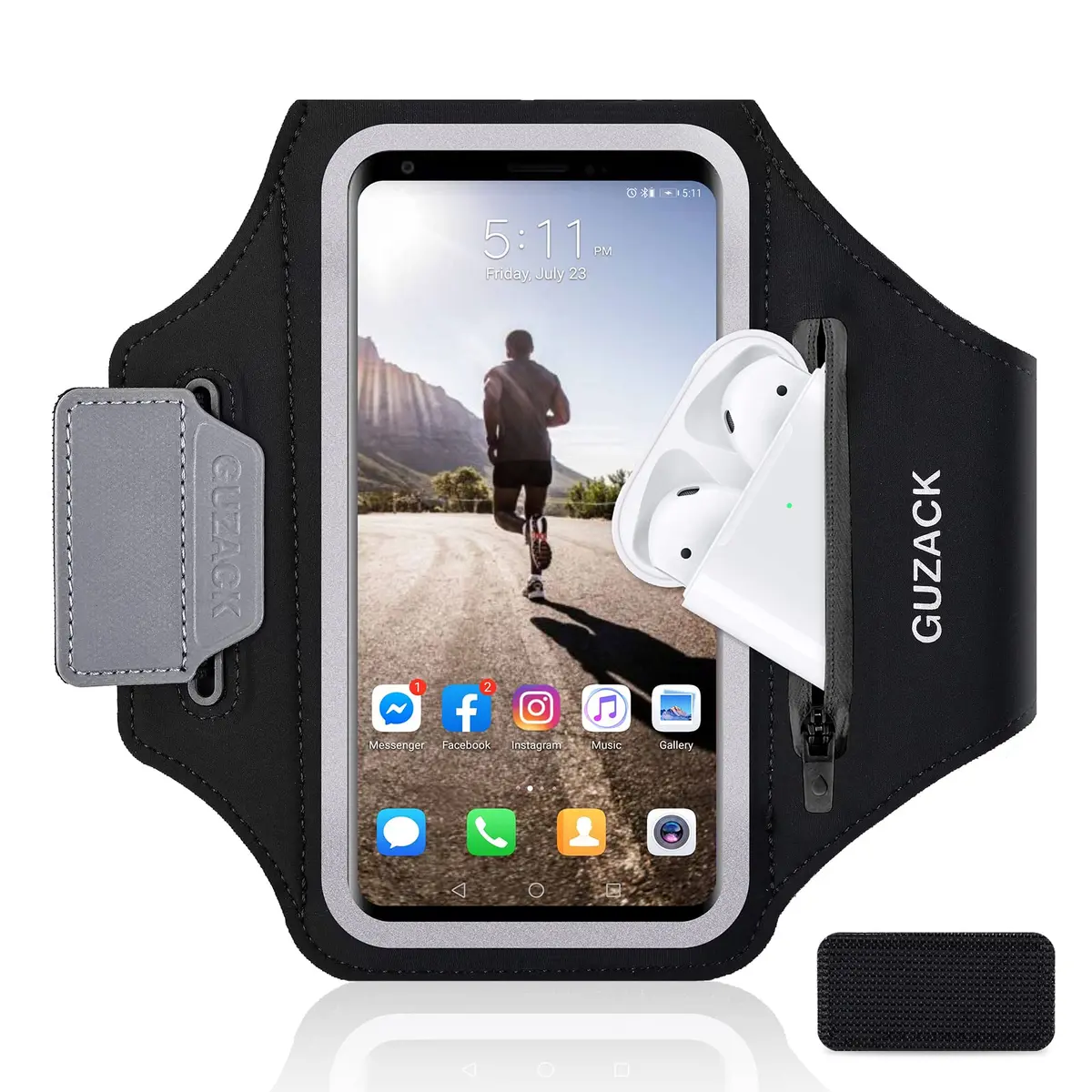 Guzack Running Armband with Zipper Pouch | Fits Phones Up to 6.9" | Sweatproof, Adjustable, Reflective - main product image
