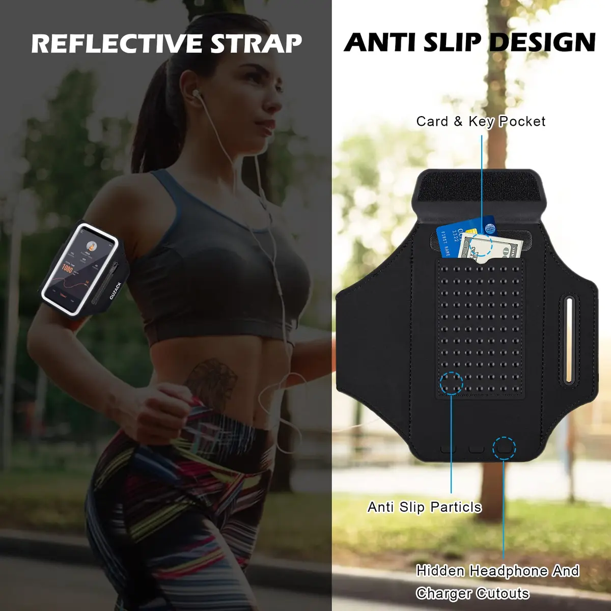 Guzack Running Armband with Zipper Pouch | Fits Phones Up to 6.9" | Sweatproof, Adjustable, Reflective - view 7