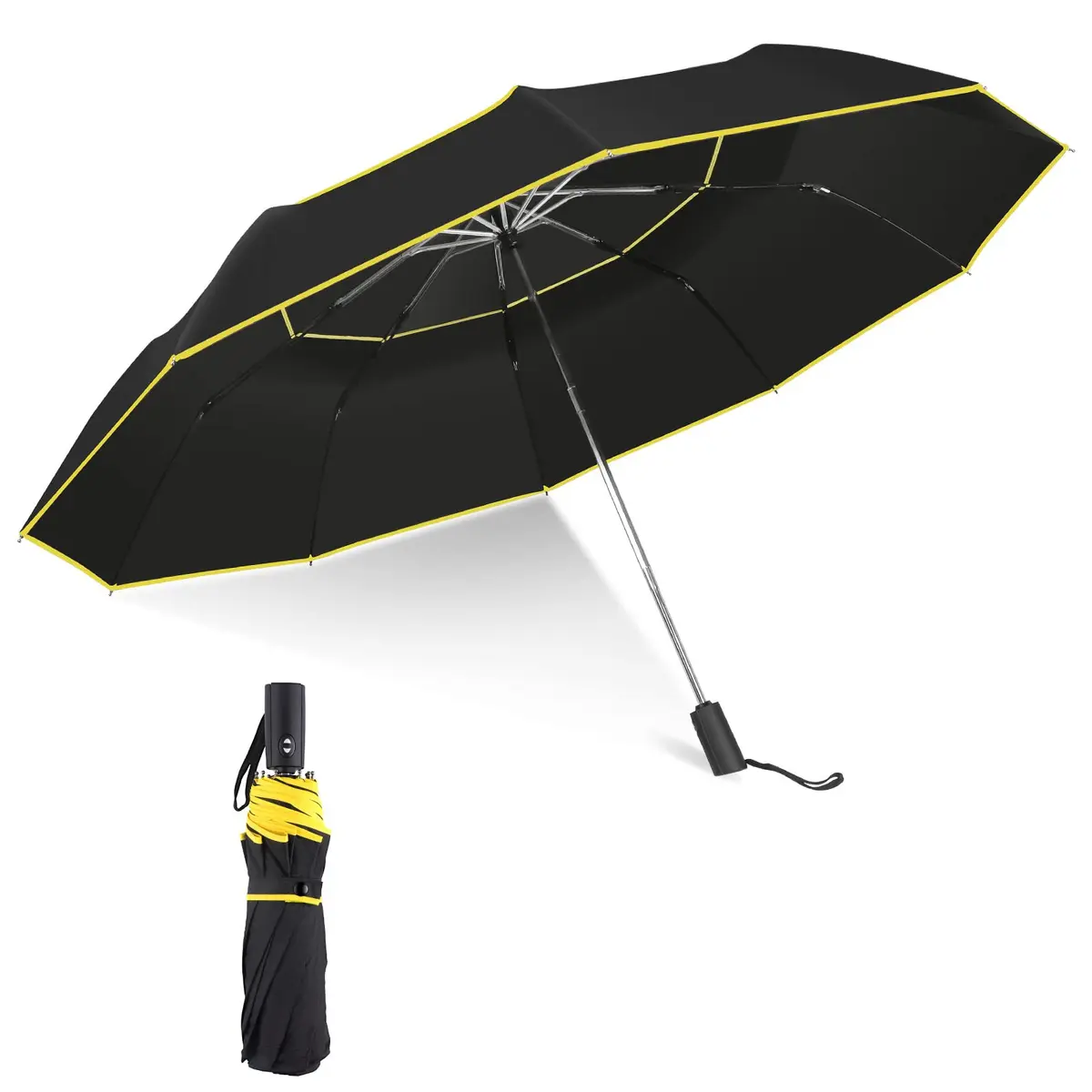 Kalolary 62" Automatic Folding Umbrella Extra Large Golf Umbrella Black | Wind-Resistant & Sunproof - main product image