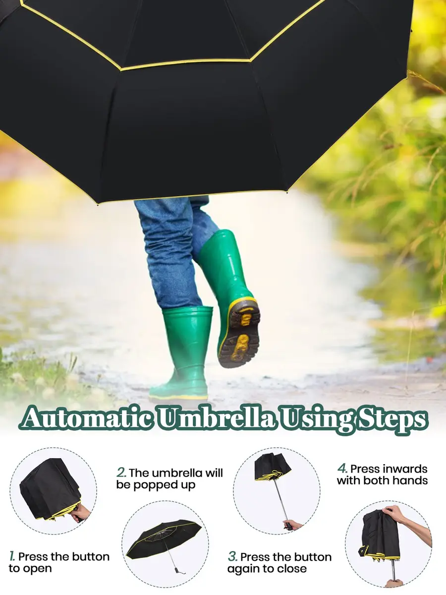 Kalolary 62" Automatic Folding Umbrella Extra Large Golf Umbrella Black | Wind-Resistant & Sunproof - view 5